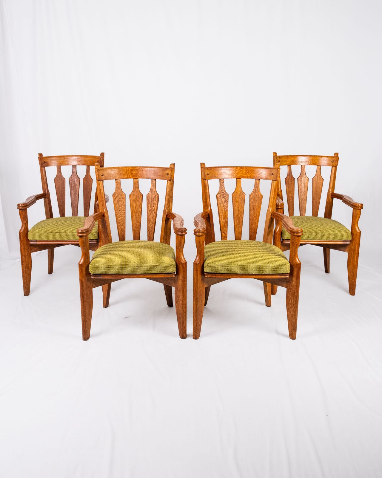 Set Of 4 Oak And Wool Chairs By Guillerme And Chambron For Votre Maison, France, 1950s photo furniture