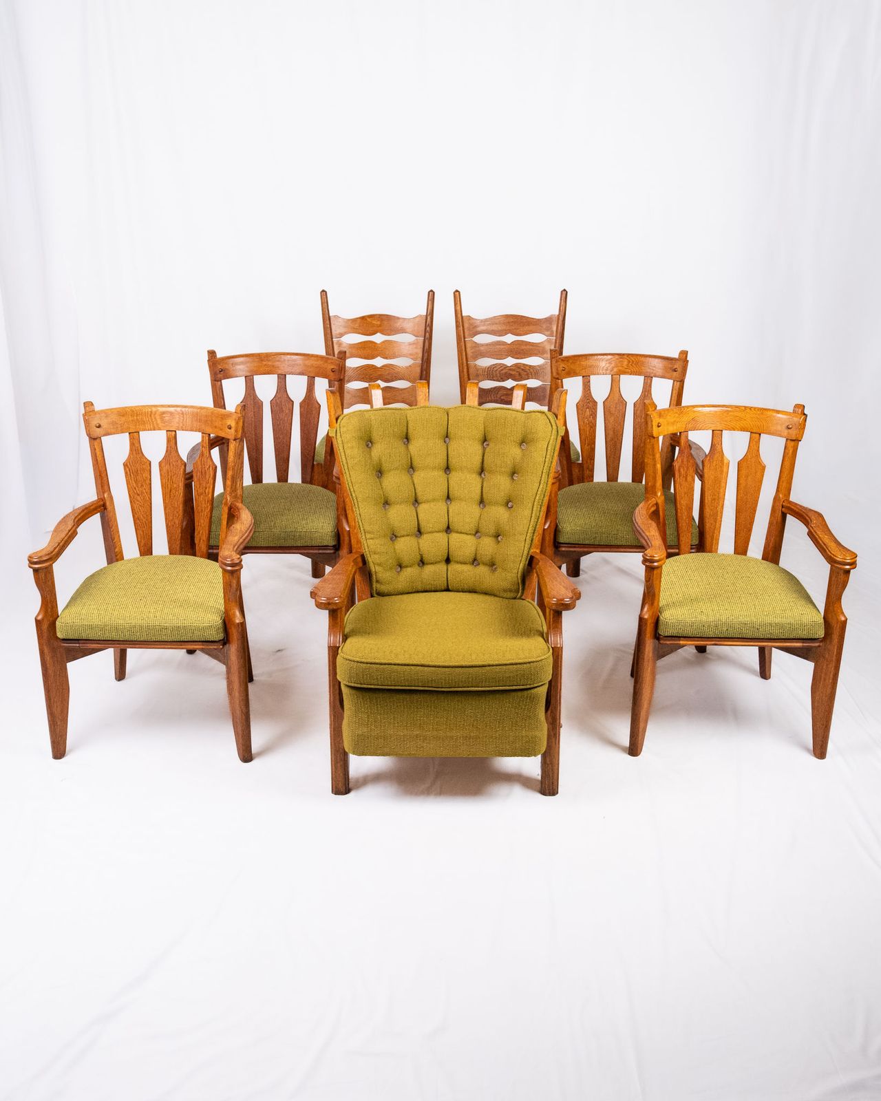 photo buy Set Of 4 Oak And Wool Chairs By Guillerme And Chambron For Votre Maison, France, 1950s