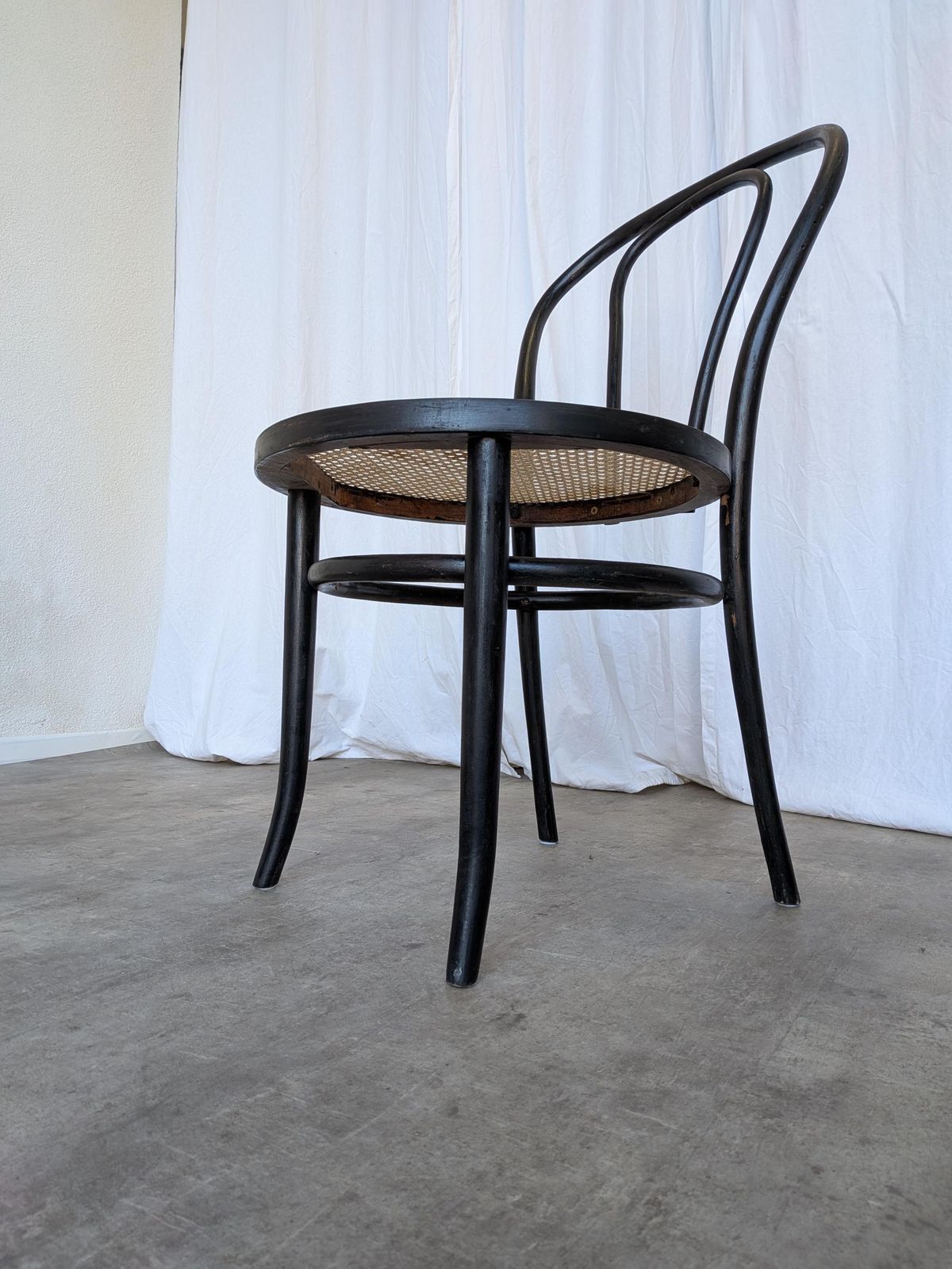 photo buy Vintage Thonet Style Dining Chair: Black Bentwood Cane Seat