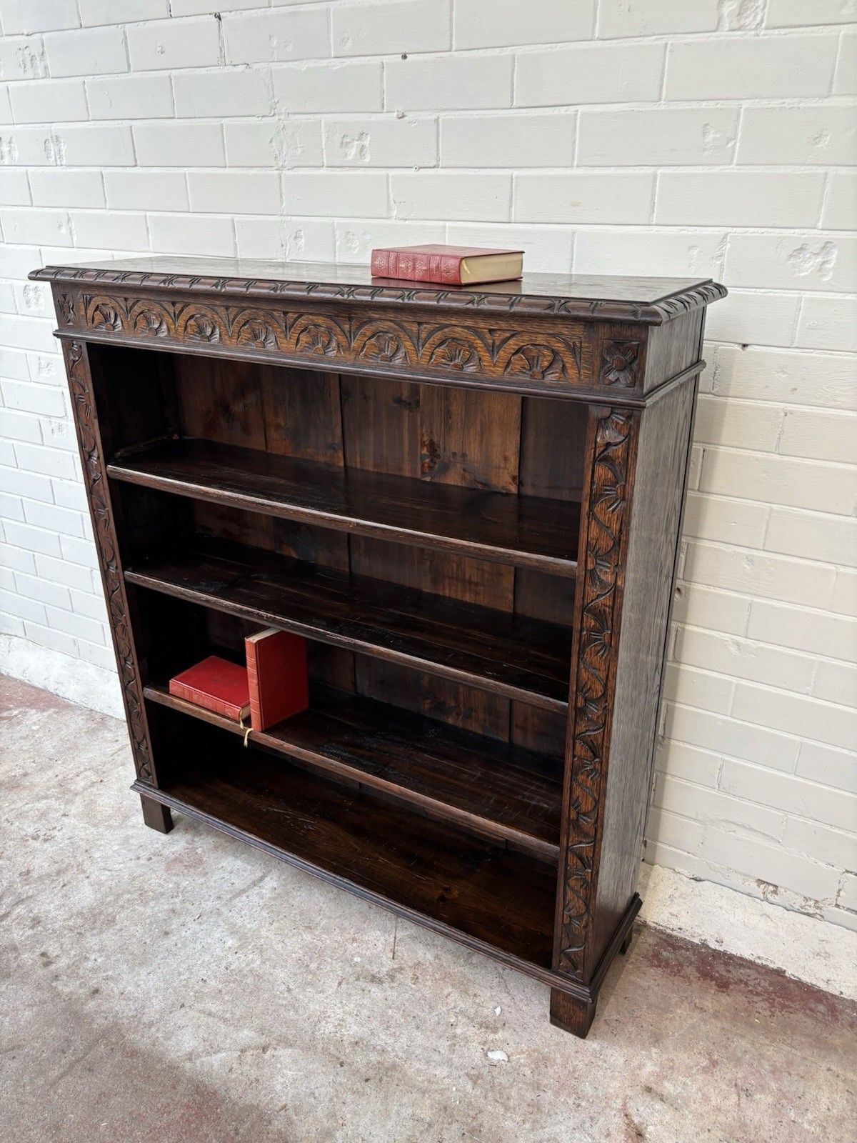 An Attractive & Nicely Carved Oak Bookcase With Adjustable Shelves. photo furniture