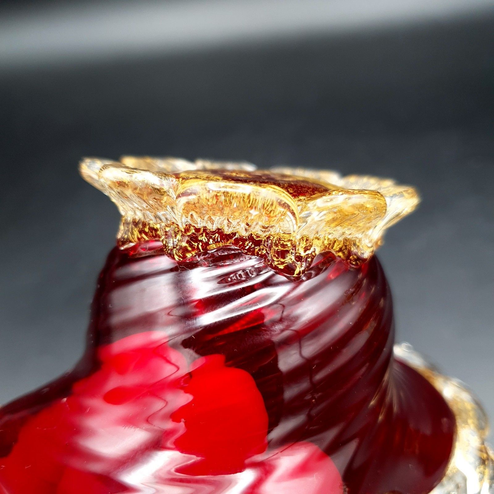 photo furniture Vintage Ruby Red & Gold Aventurine Art Glass Basket Bowls Murano Style Pair H12c