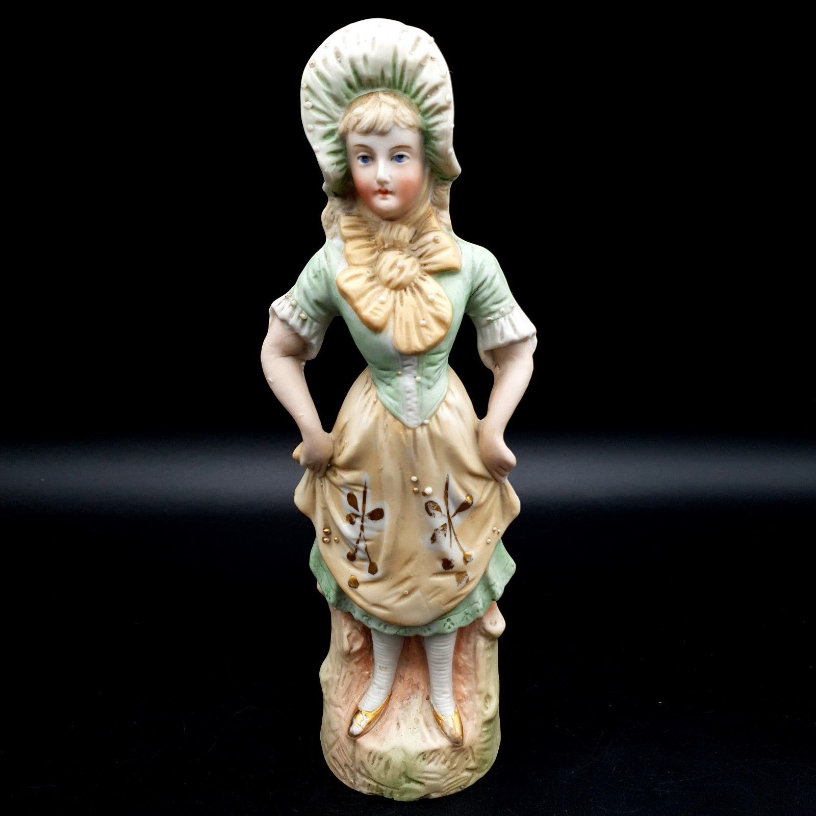 Antique Bisque Figurine Lady & Man Matte Marked Green Gold Continental German? photo furniture