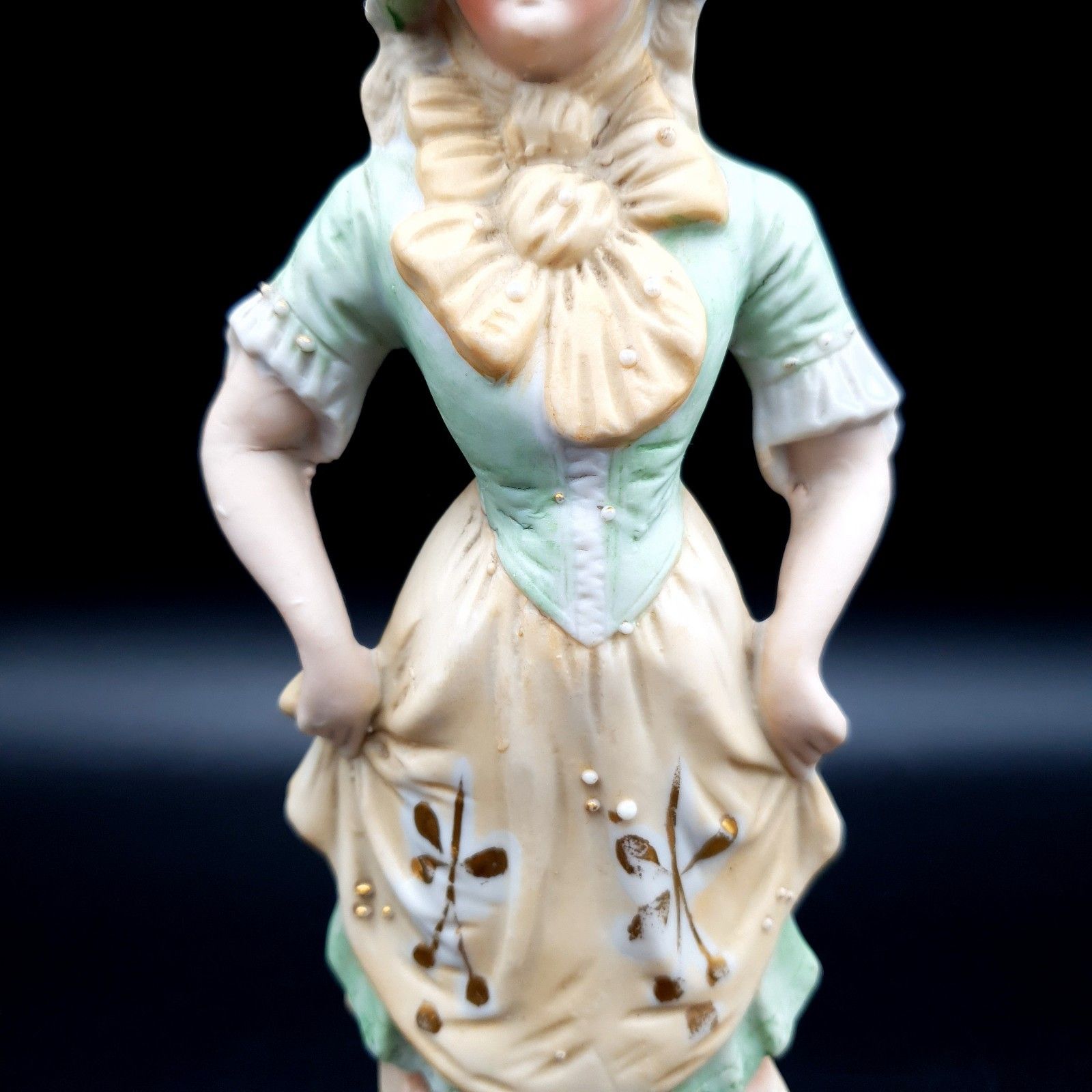 Antique Bisque Figurine Lady & Man Matte Marked Green Gold Continental German? photo Home Decor