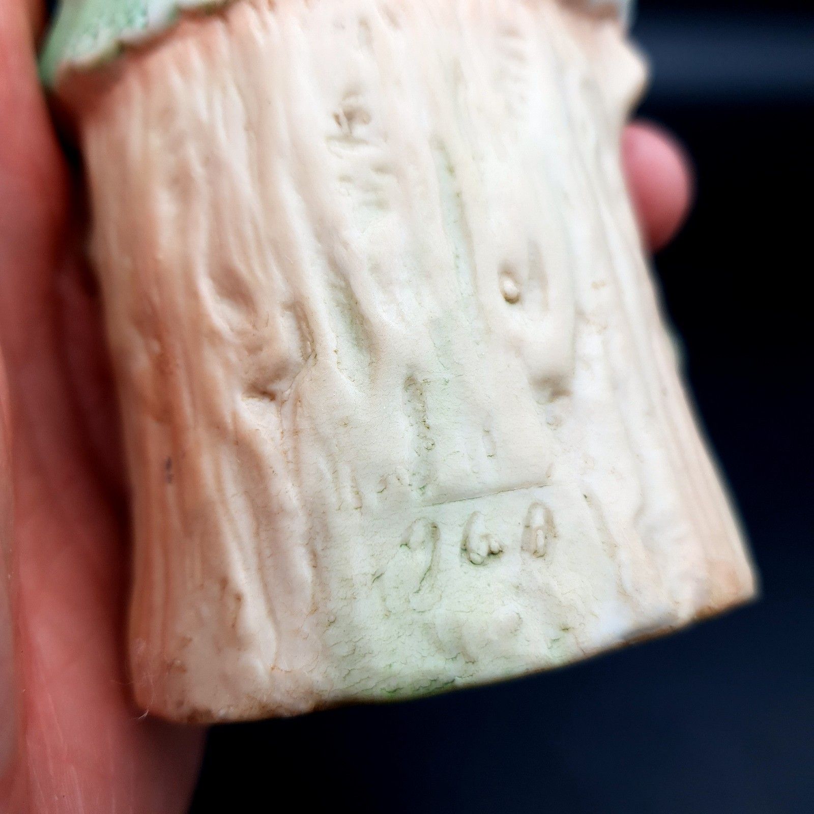 photo for sale Antique Bisque Figurine Lady & Man Matte Marked Green Gold Continental German?