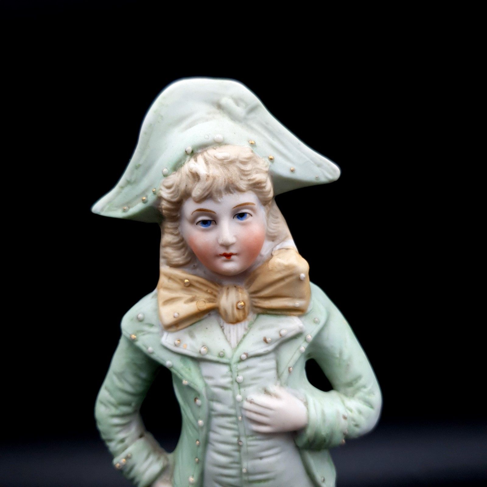photo buy Antique Bisque Figurine Lady & Man Matte Marked Green Gold Continental German?