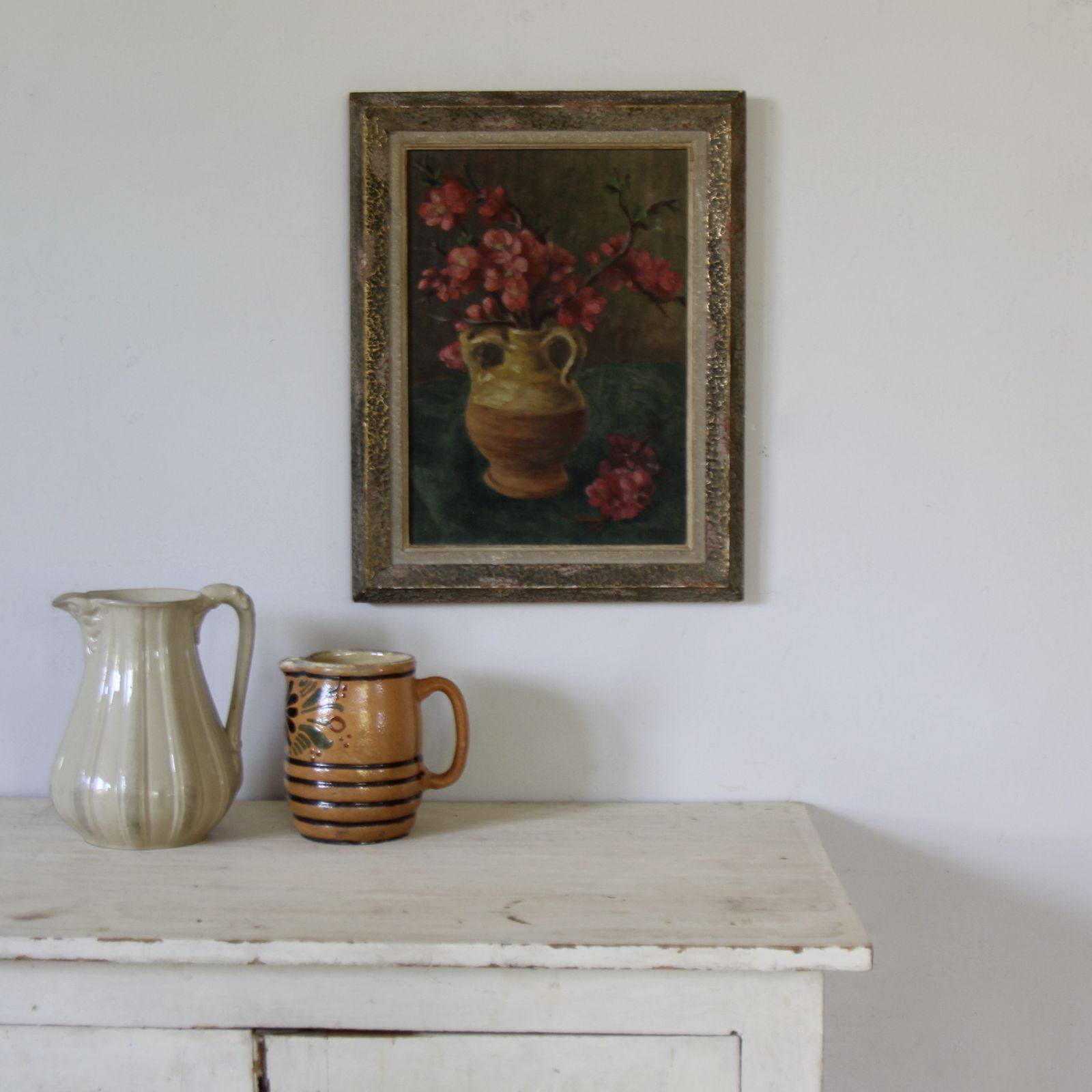 Antique French Floral Still Life Painting photo furniture