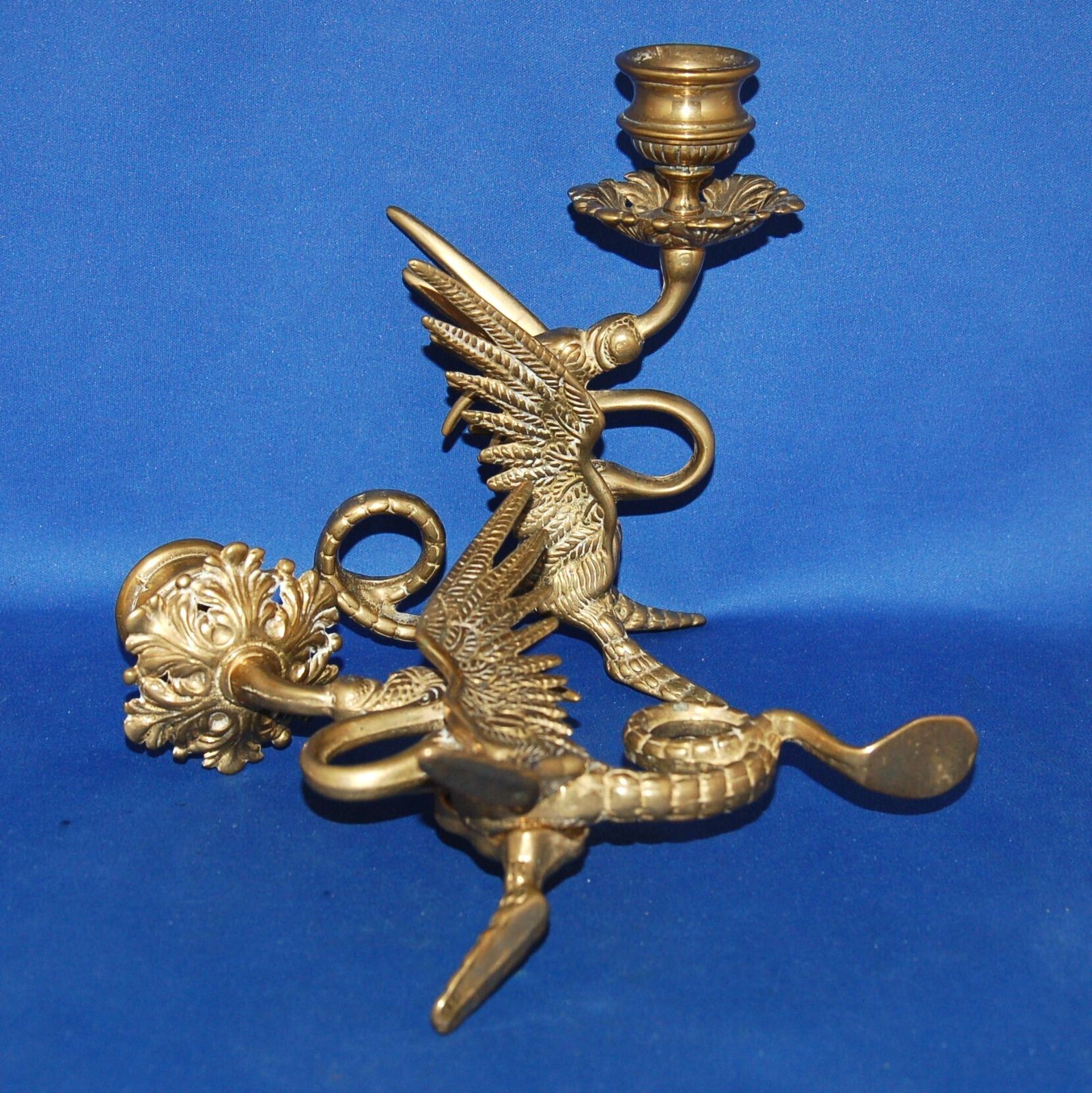 A Pair Of Brass Gryphon , Dragon, Medieval Gothic Beast Candlestick, Good Detail photo Home Decor