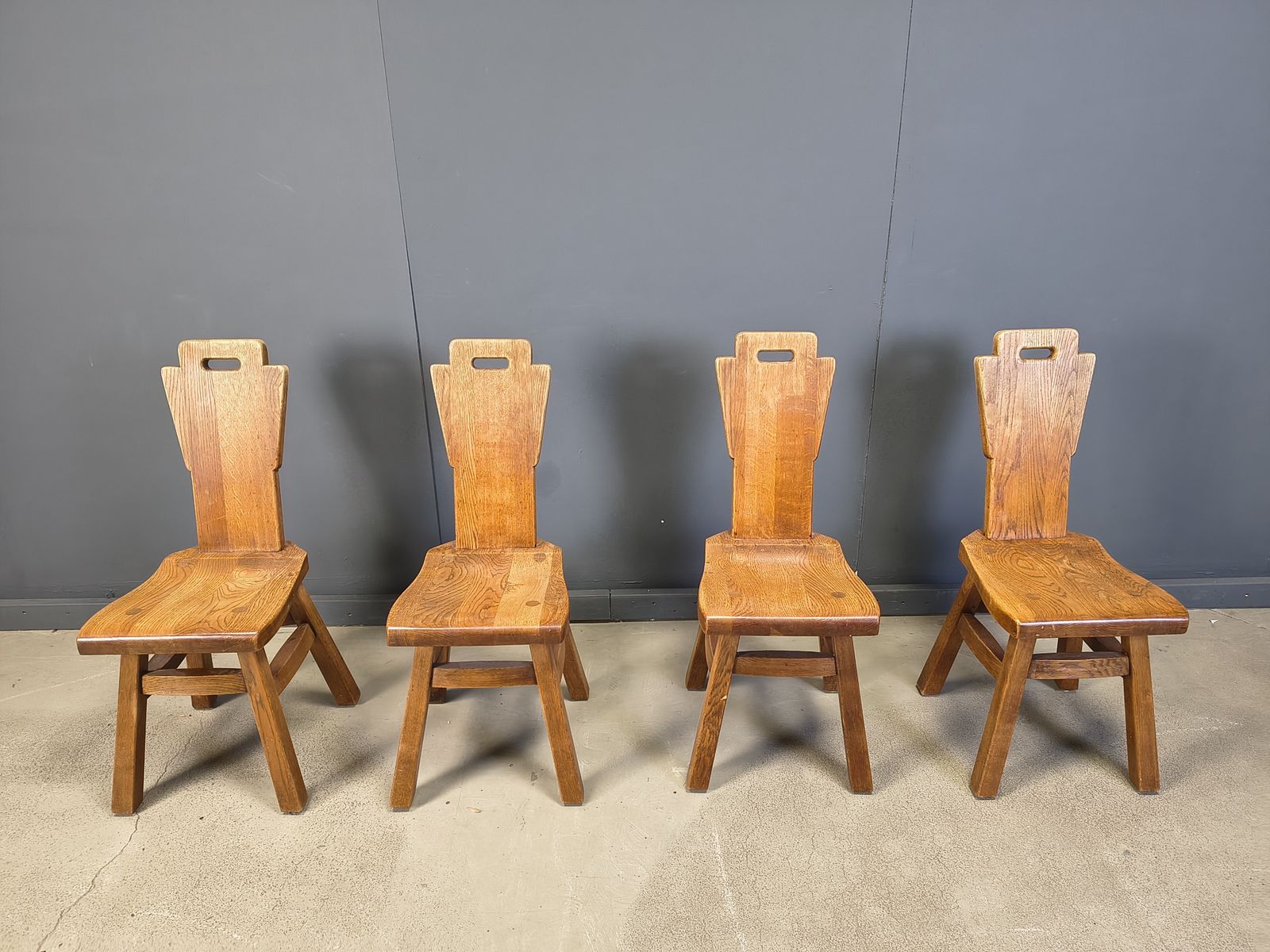 Vintage Oak Brutalist Chairs, 1970s Set Of 4 photo furniture