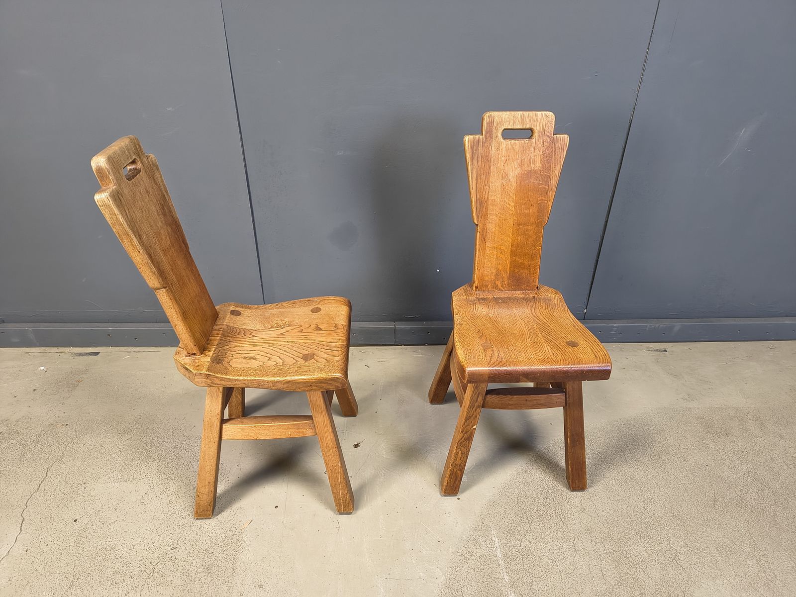 Vintage Oak Brutalist Chairs, 1970s Set Of 4 photo 950.0