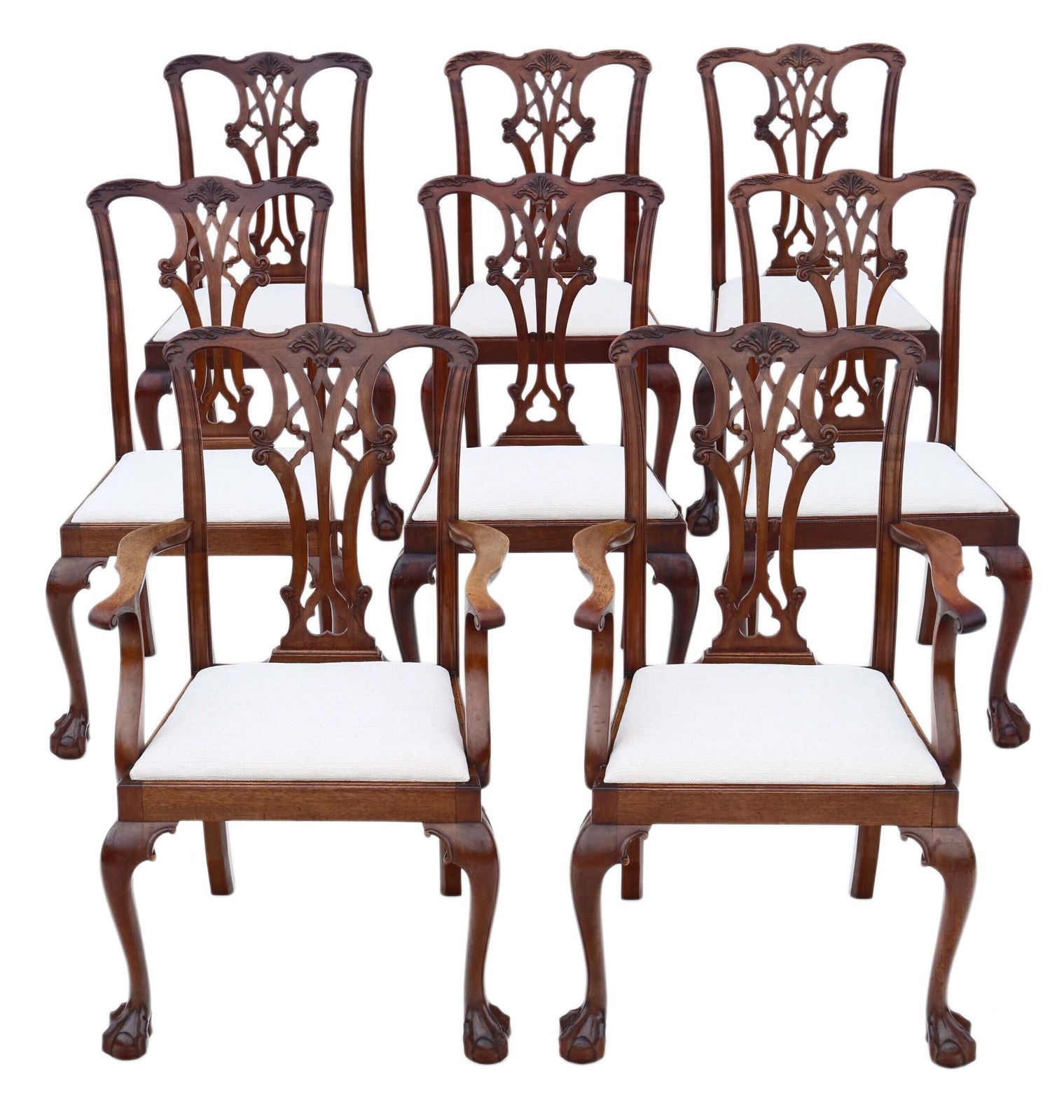 Antique C.1910 Georgian Revival Mahogany Dining Chairs: Set Of 8 (6+2)