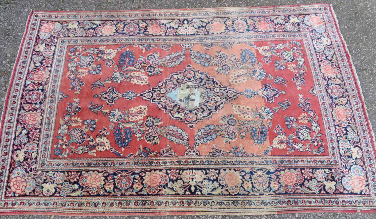 Antique Asian Pictorial Rug. 166cm X 104cm photo furniture
