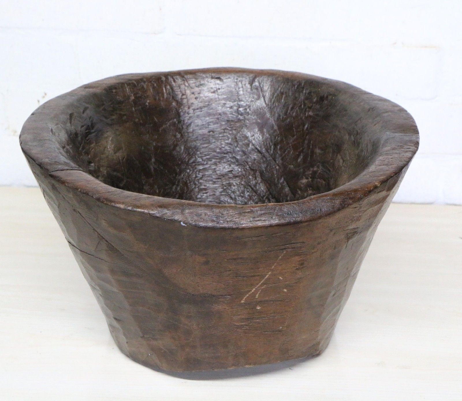 Large Antique African Food Bowl Grain Grinding Mortar Carved Wood Early 20th C. photo Home Decor