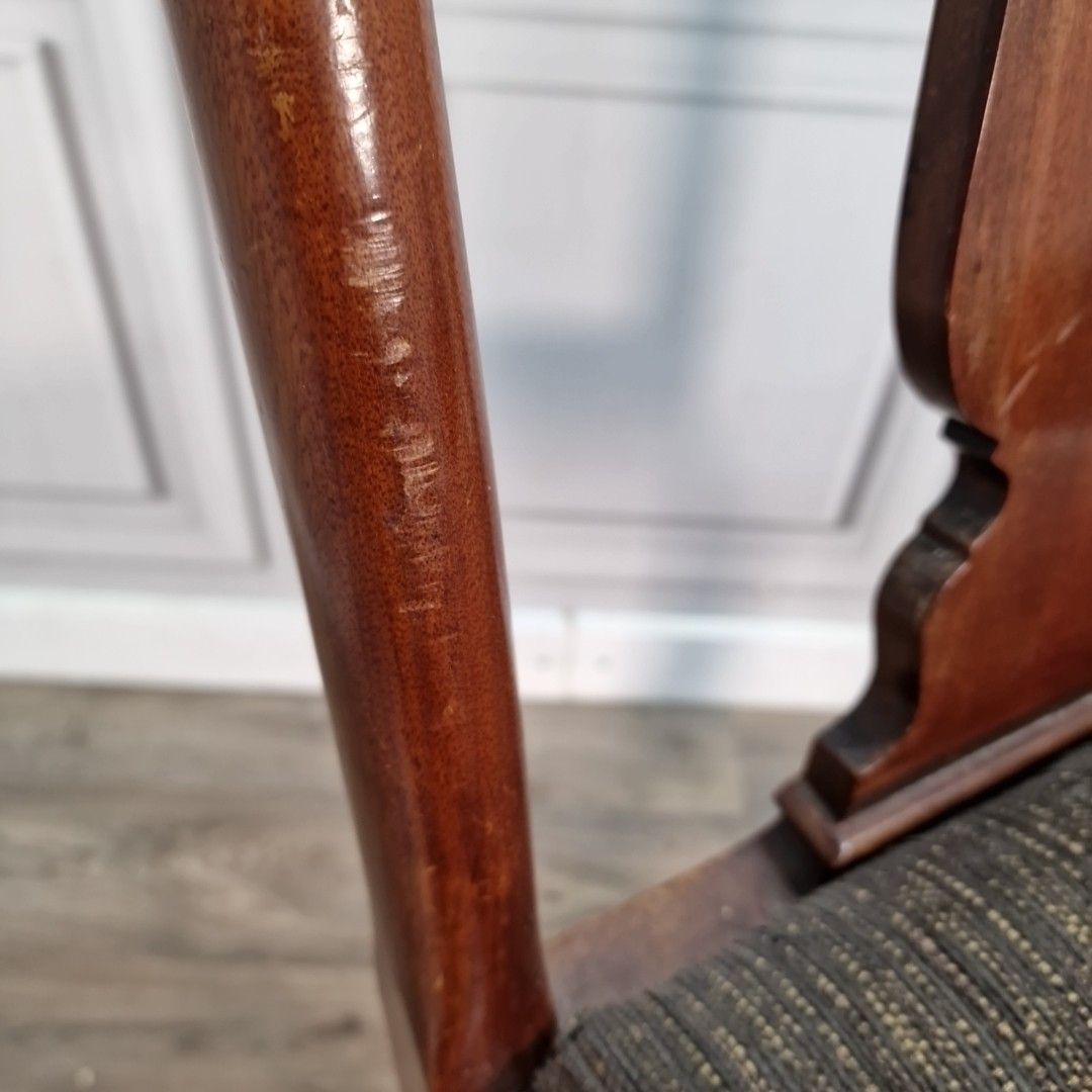 Furniture Antique Mahogany Dining Chairs Pair Cabriole Legs Desk Hall Seating Wooden photo
