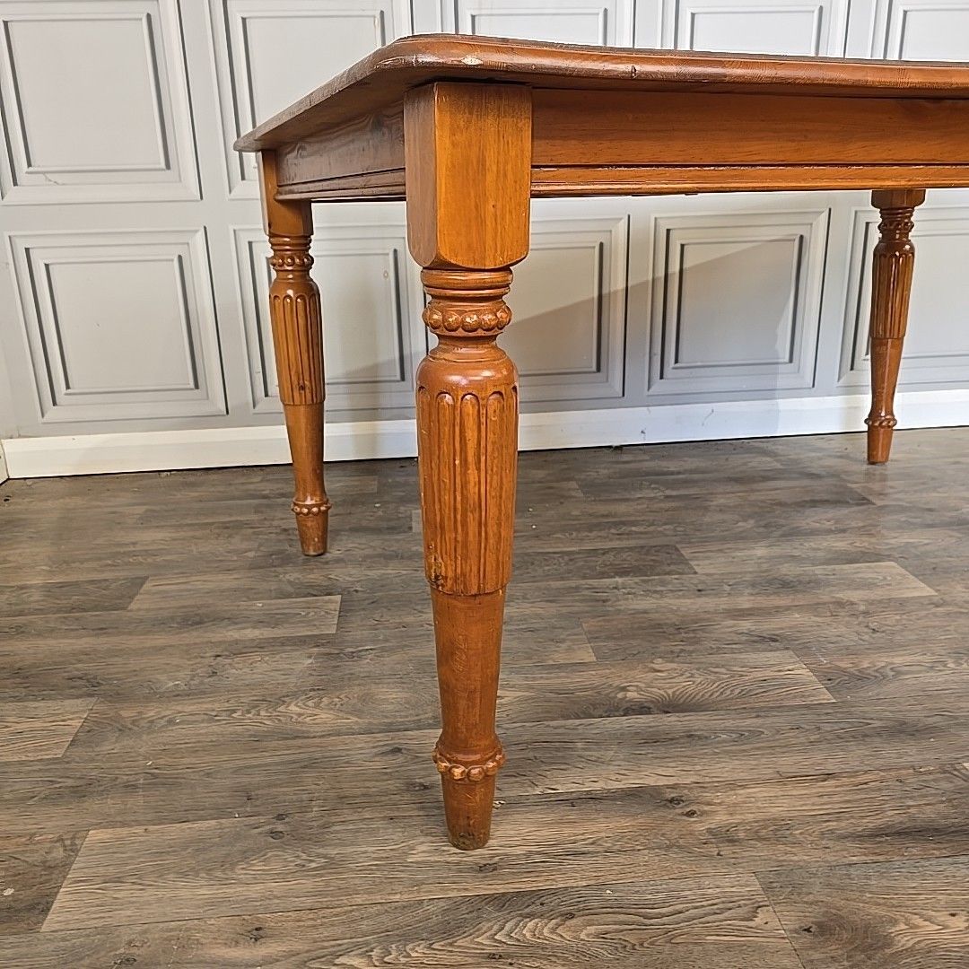 Vintage Extending Dining Table Solid Wood Pine Turned Country Farmhouse Retro photo vintage