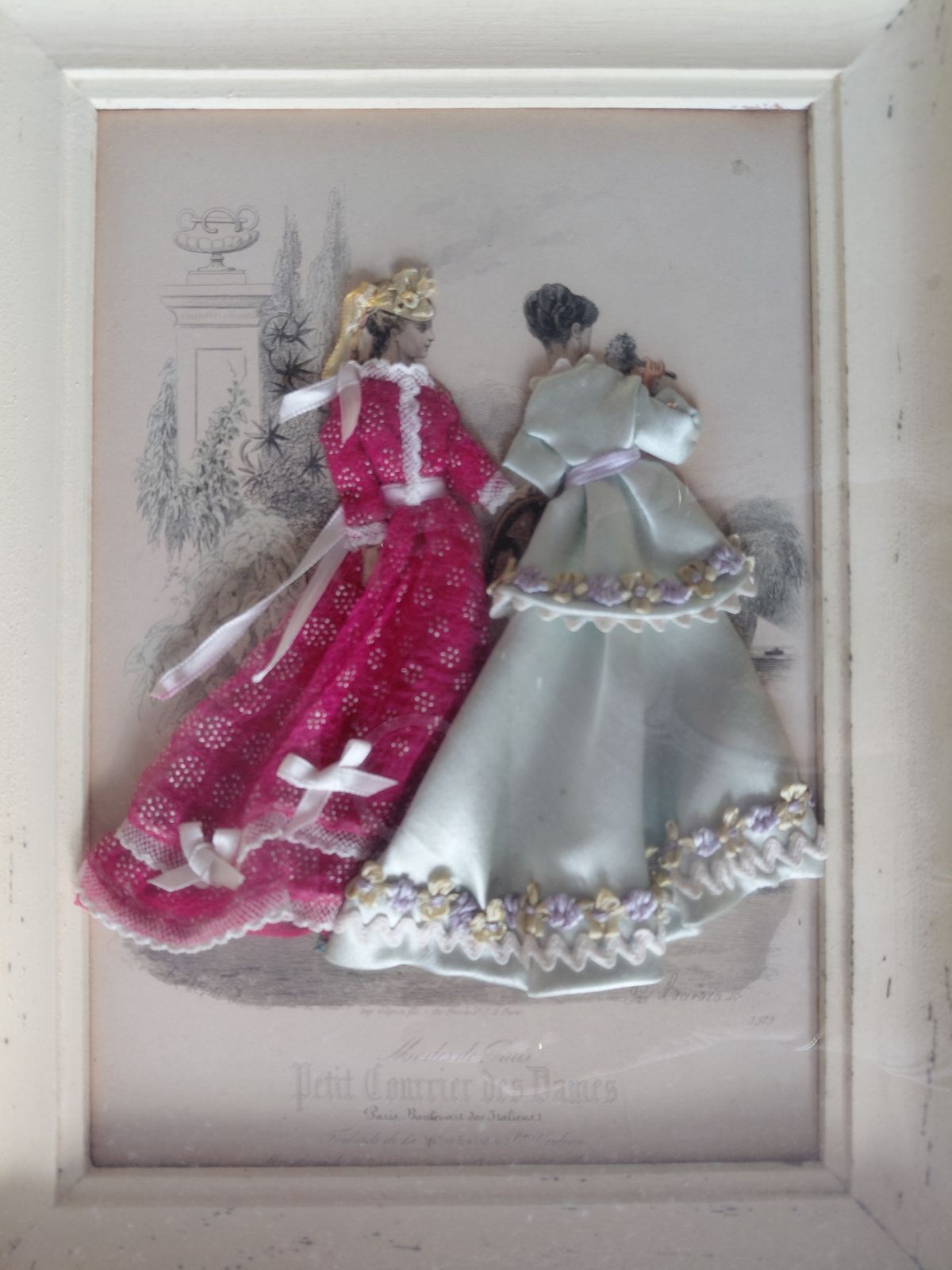 Antique French Fashion With Exquisitely Dressed Figures Framed 35 X 26 X 5 photo furniture