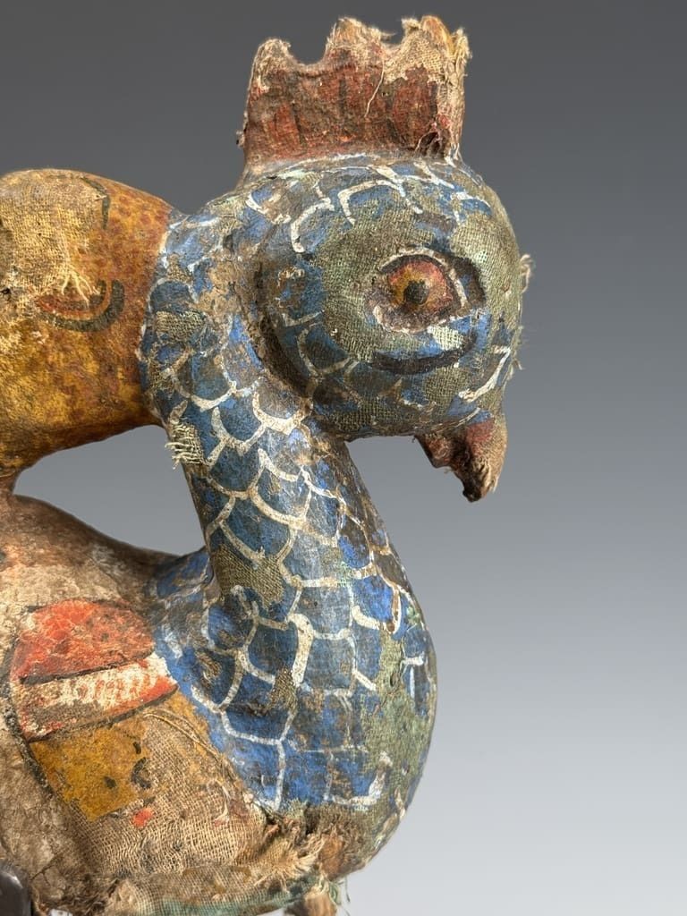 19th Century Chinese Mythical Animal Carving – Rooster Horse With Dragon Tail photo vinterior