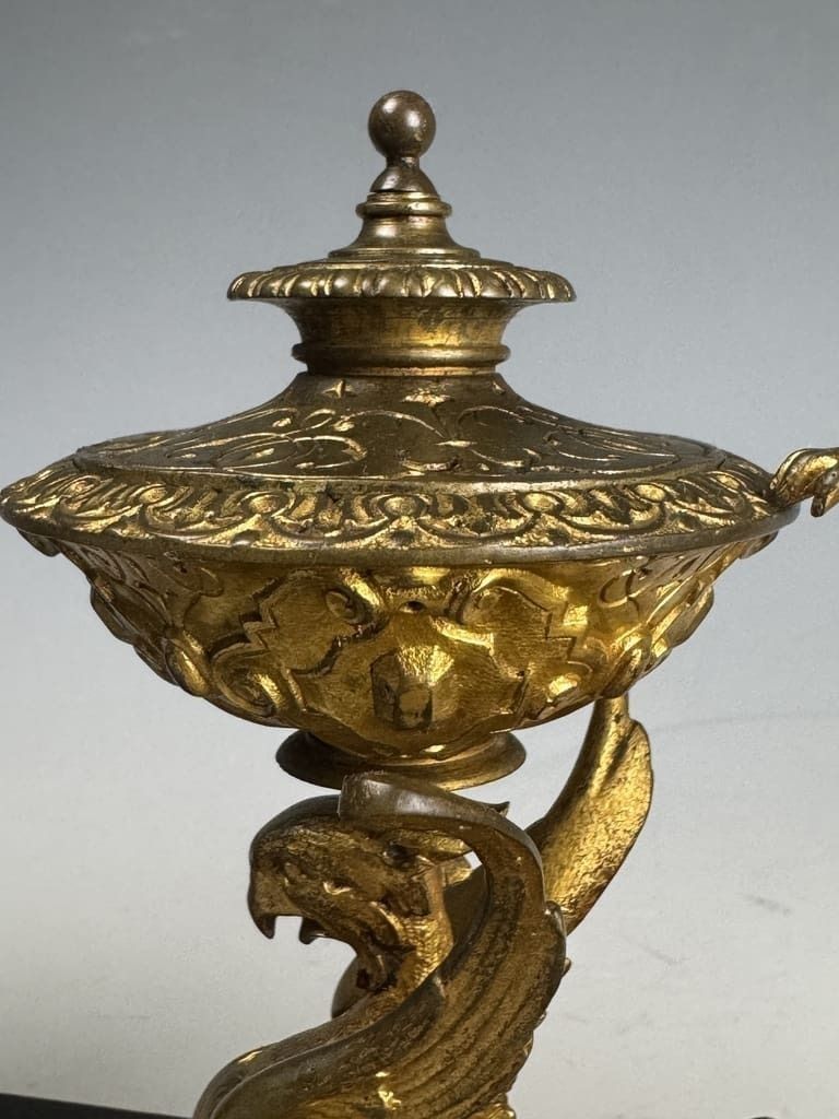 photo for sale Antique Gilt Bronze & Ebony Inkstand – 19th Century Desk Accessory