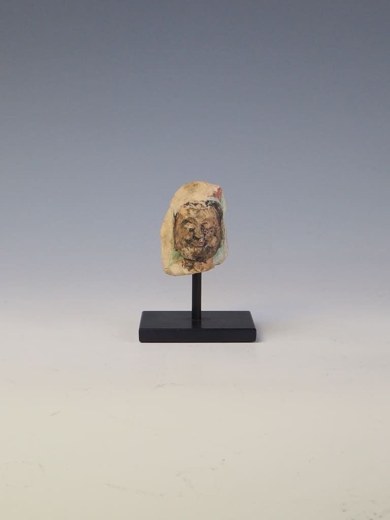 Antique Fragment Of A Polychrome Painted Chinese Buddha Head photo for sale