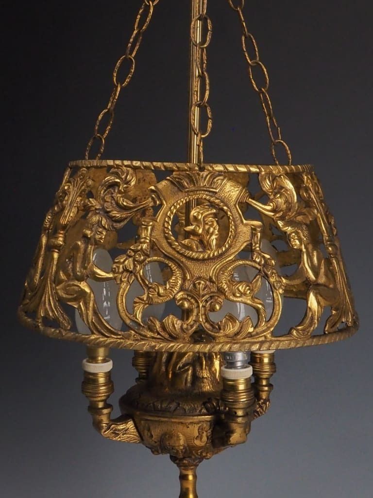 Antique 19th Century Dutch Bouillotte Style Table Lamp With Suspended Shade photo furniture