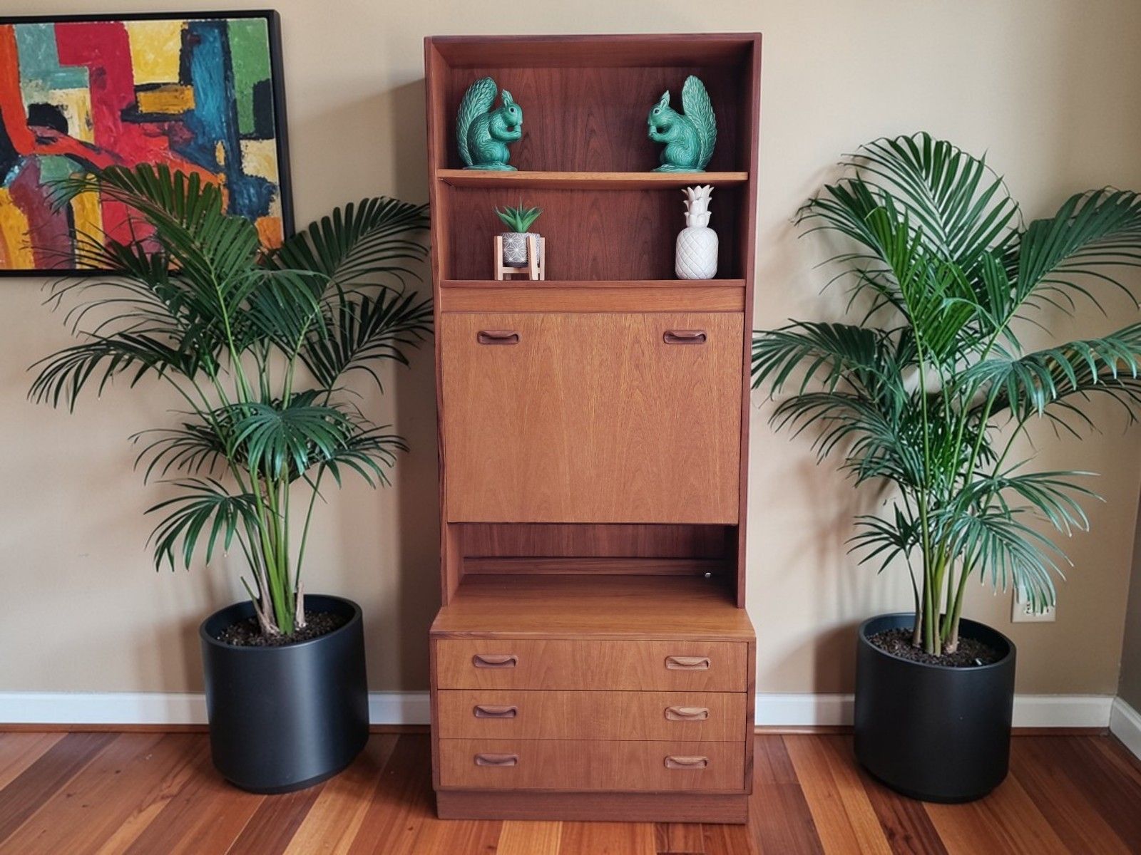 G Plan Fresco Teak Bureau Desk: Mid Century Cocktail Cabinet Workstation 1970's
