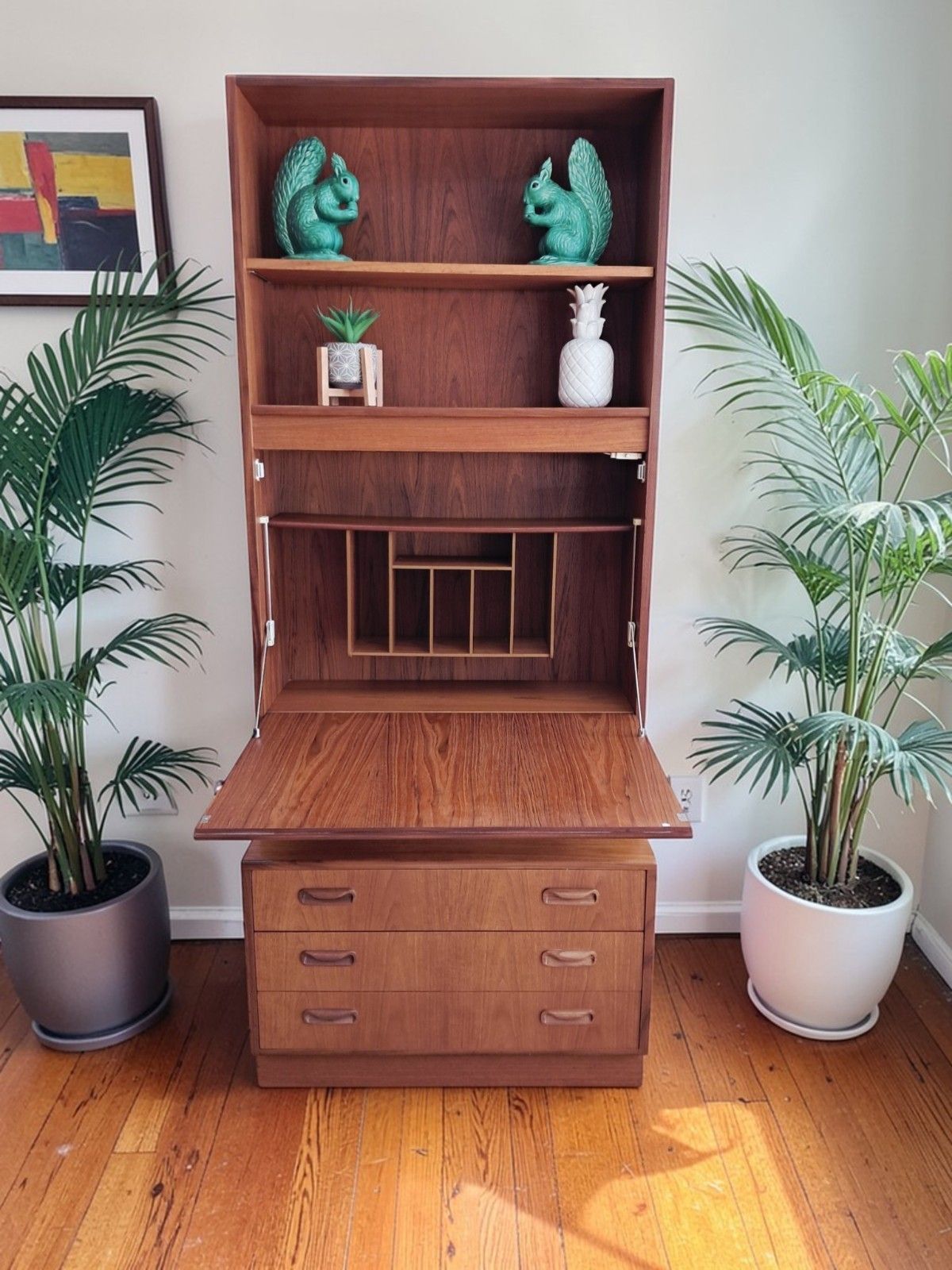 G Plan Fresco Teak Bureau Desk: Mid Century Cocktail Cabinet Workstation 1970's photo 595.0