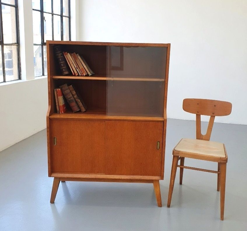 Vintage Beautility Mid Century Oak Bookcase Cabinet
