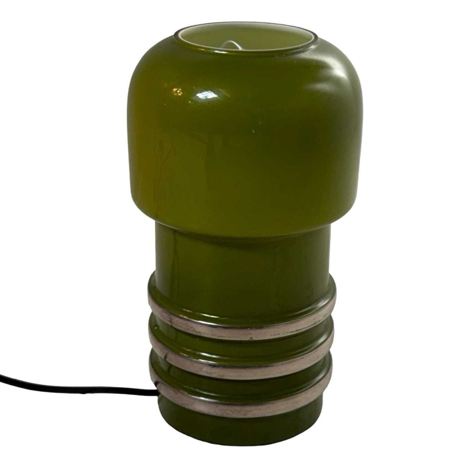 Vintage Scandinavian   Mouth Blown Glass Lamp With Chrome Detailing   Forrest Green And White Inside   Two In Stock!   Rare And In Top Condition photo for sale