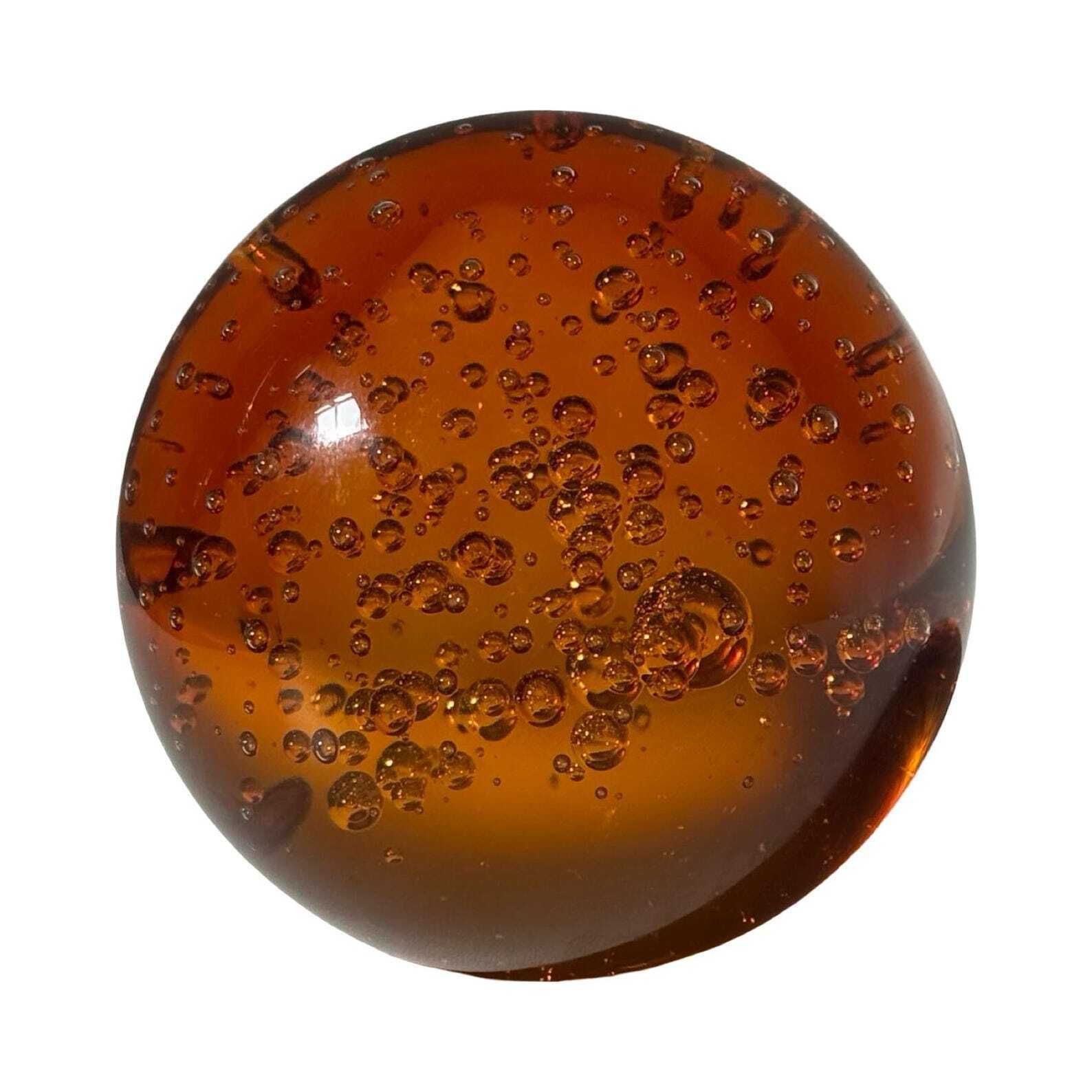 Handmade   Orange / Dark Amber   Paperweight / Paperweight   Trapped Air Bubbles   Large