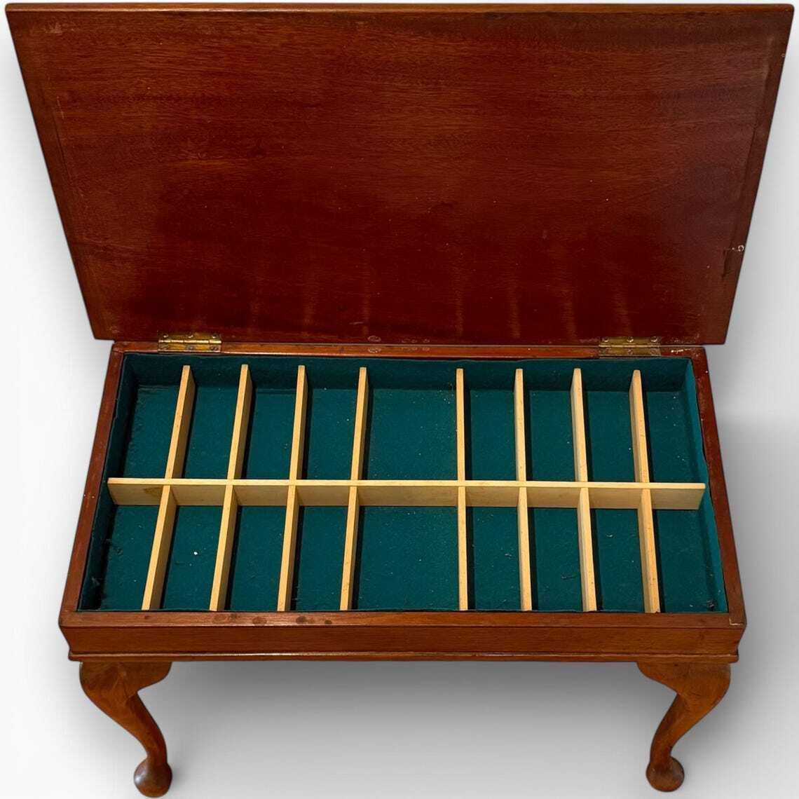 Vintage Mahogany Sewing Box Coffee Table With Hinged Storage Compartments photo vintage