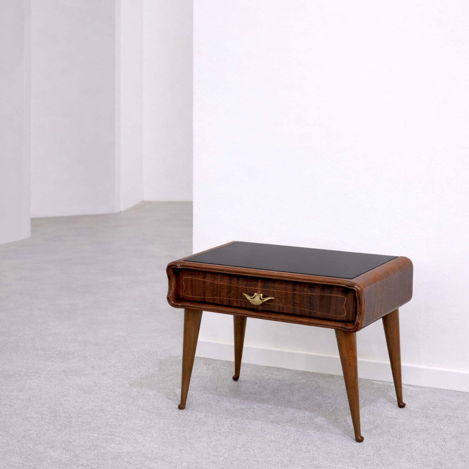 1960s Italian Mid Century Modern Cherry Nightstands Bedside Tables Brass Glass photo 2284.0