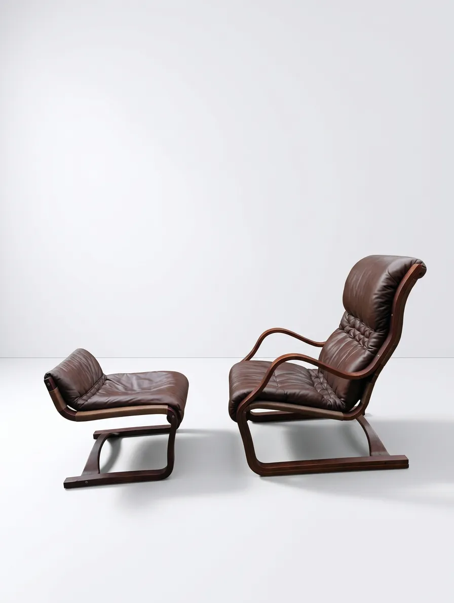 Esko Pajamies For Asko ‘Koivutaru’ Brown Leather  Loungechair & Ottoman, 1970s photo 1245.0