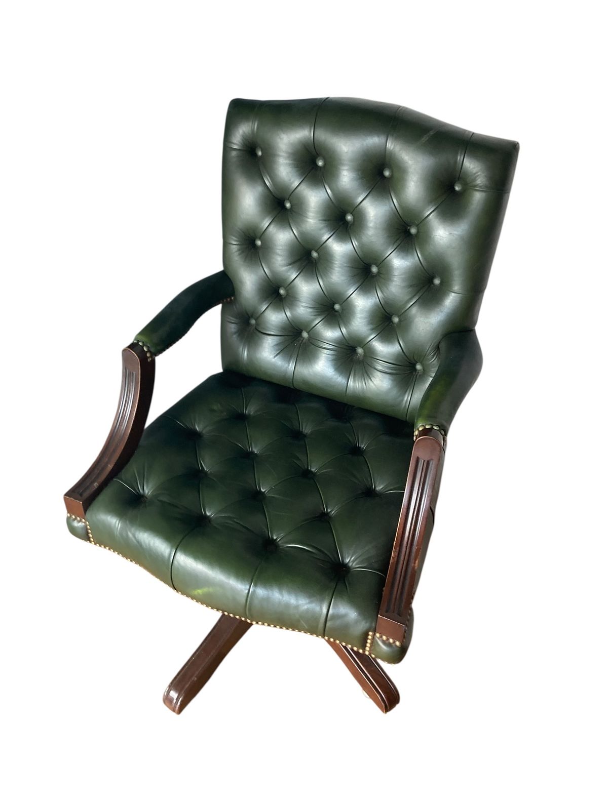 Antique Green Leather Gainsborough Chesterfield Style Swivel Office Chair photo furniture