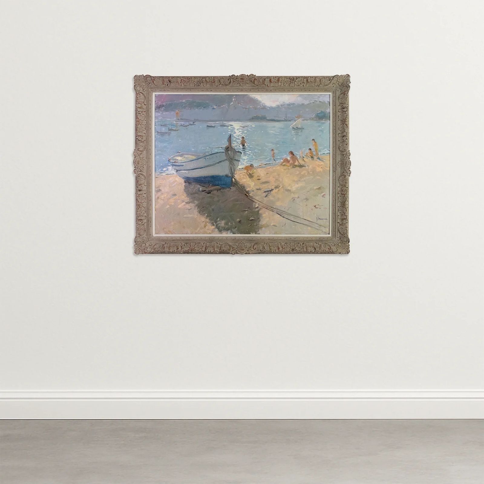 Contrallum A Cadaqués – Beach Scene With Boat By Josep Munné Graupera photo furniture