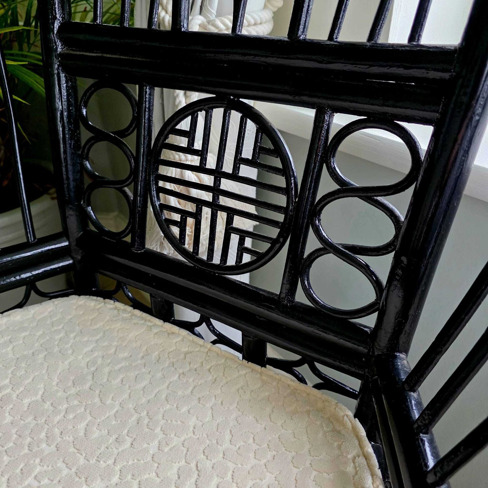 Brighton Pavilion  Style Horseshoe Back Bamboo Chair. Glossy Black Lacquered Finish photo for sale