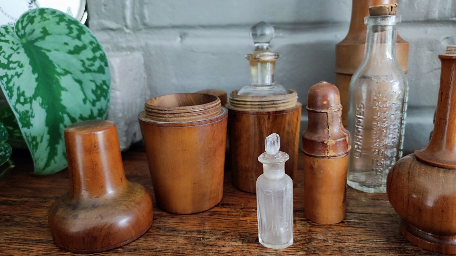 550.0 Antique French Medicine Boxwood Treen Containers Bottle Case Set photo