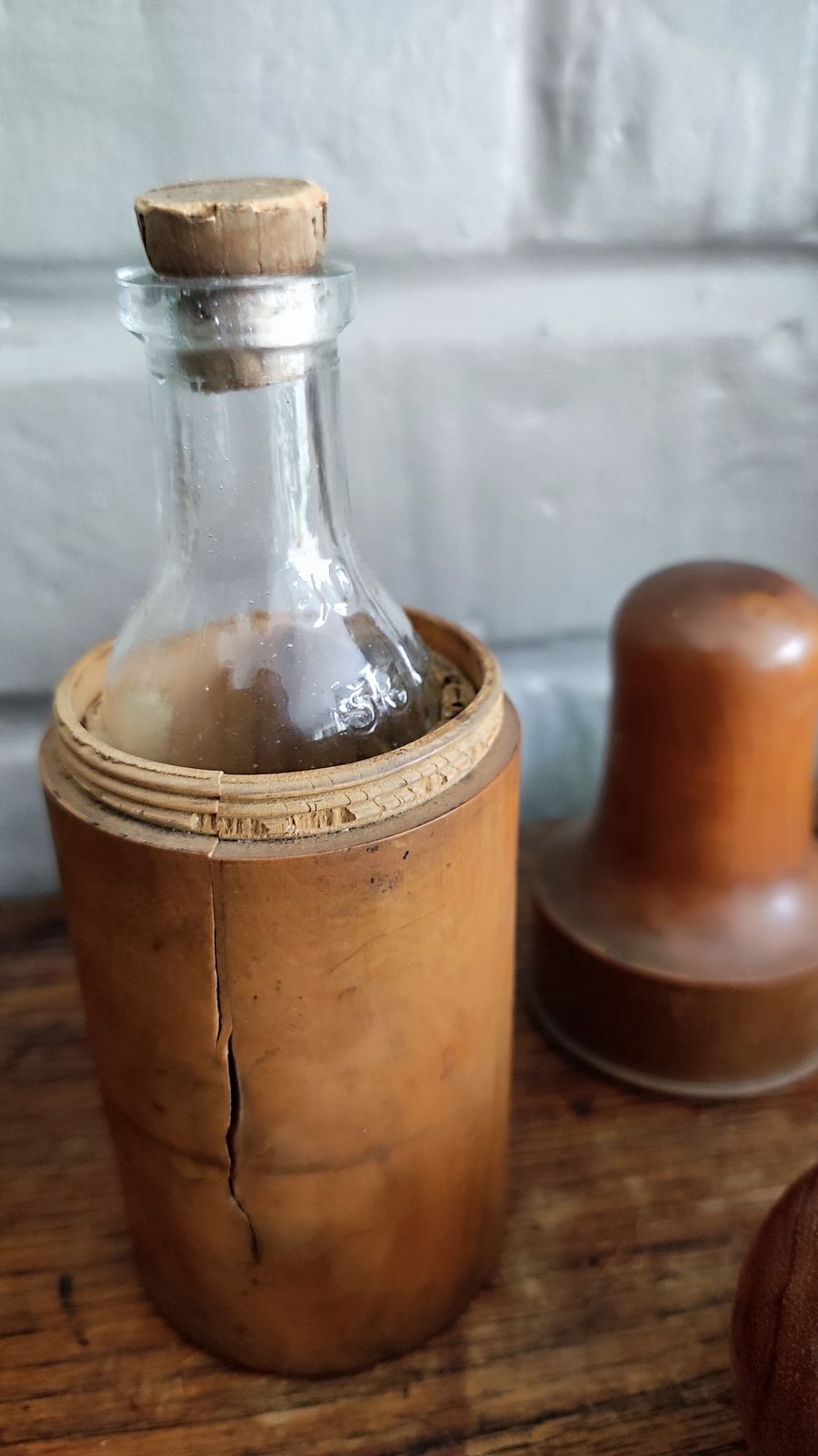 photo vintage Antique French Medicine Boxwood Treen Containers Bottle Case Set