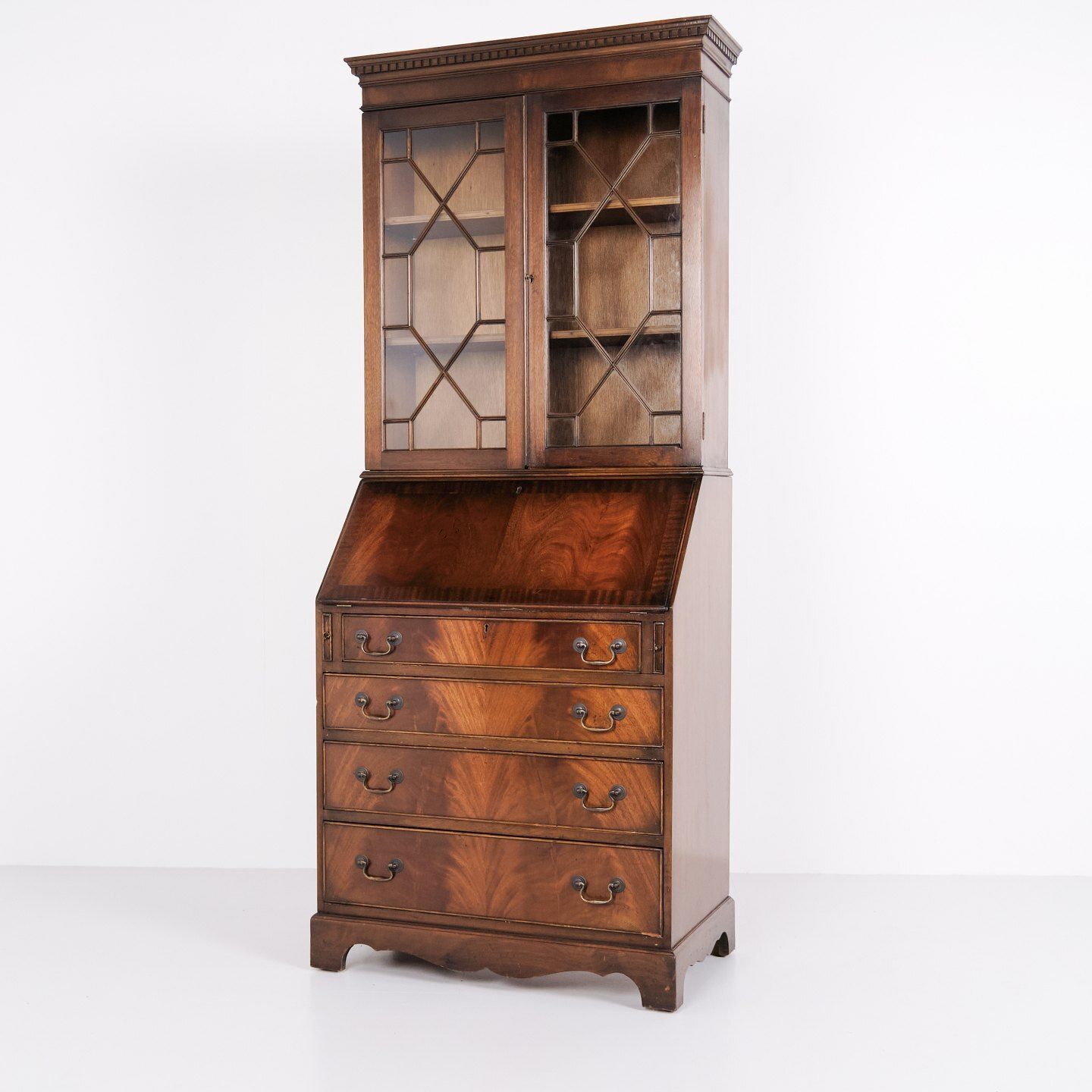 Secretary With Desk And Display Case In Mahogany, English Style, 1890 photo Furniture