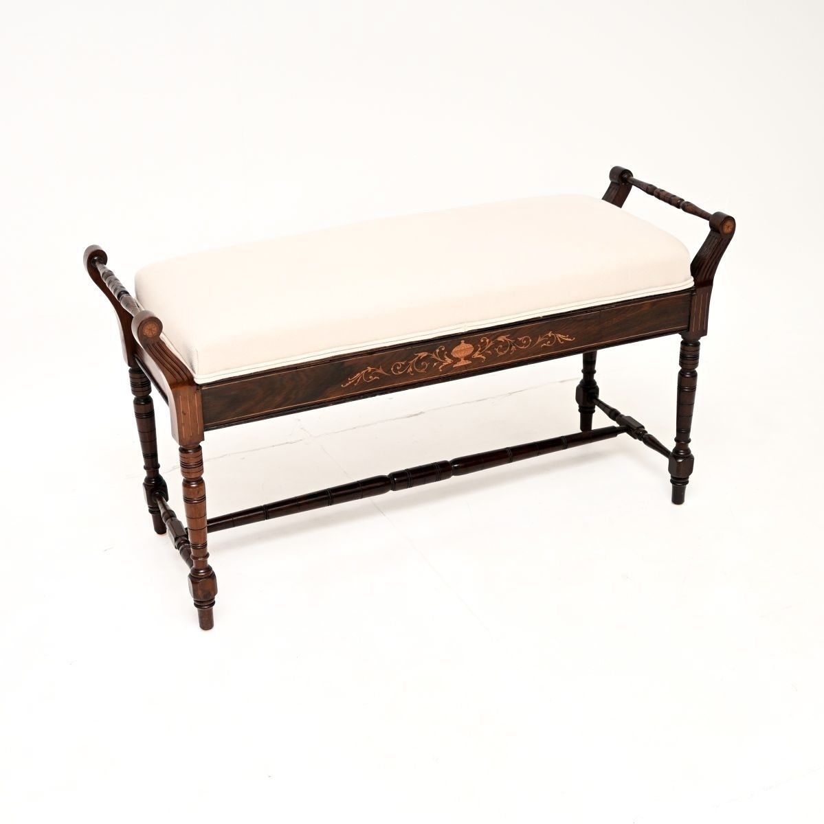 Furniture Antique Victorian Inlaid Rosewood Piano Duet Stool photo
