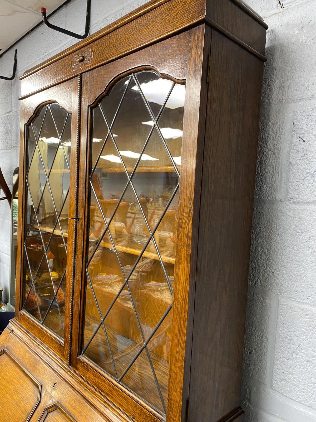 Edwardian Antique Oak Bureau Glazed Bookcase photo buy