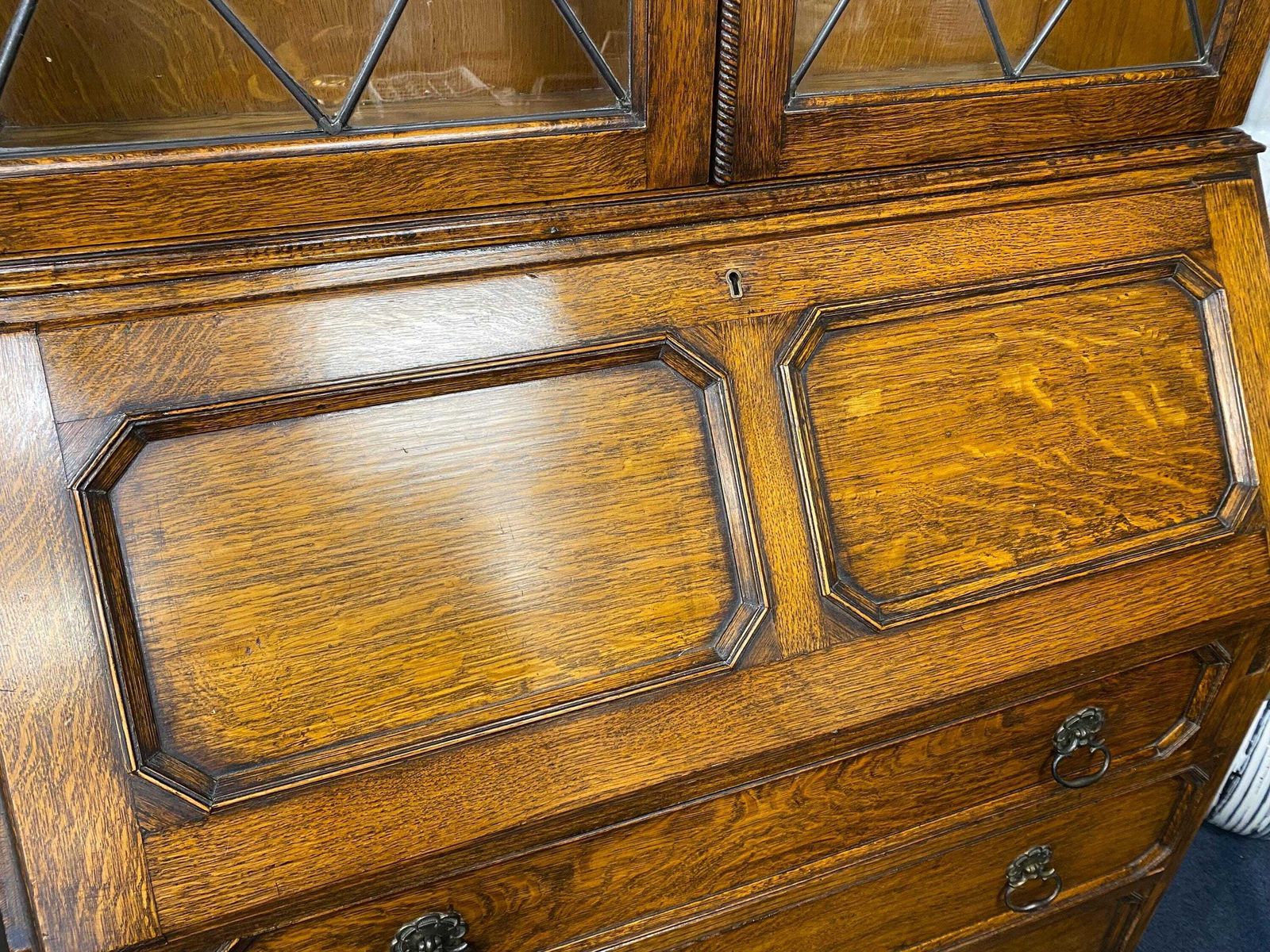 photo furniture Edwardian Antique Oak Bureau Glazed Bookcase