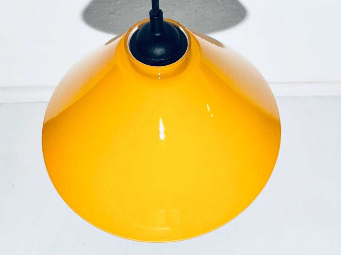 Yellow Conical Glass Hanging Lamp  Vintage Mid Century Decor 1960s/1970s photo Lighting