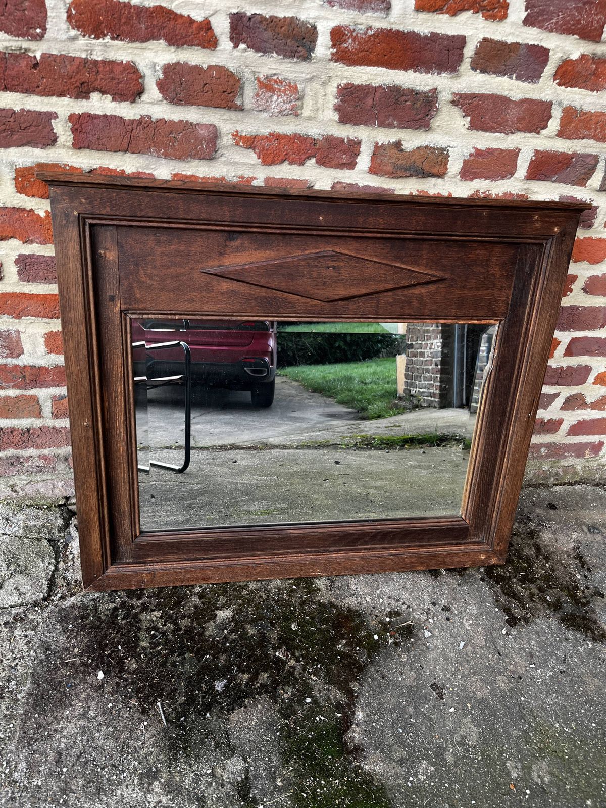 Spiegel Met Geslepen Rand In Massief Hout, Jaren 1940 photo furniture