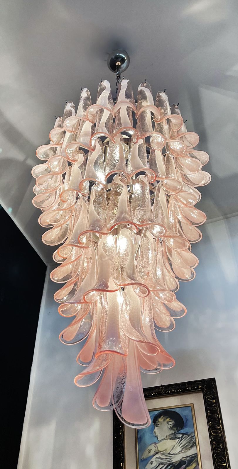 Huge Italian Murano Glass Spiral Chandelier   83 Pink Glass Petals photo 2360.0