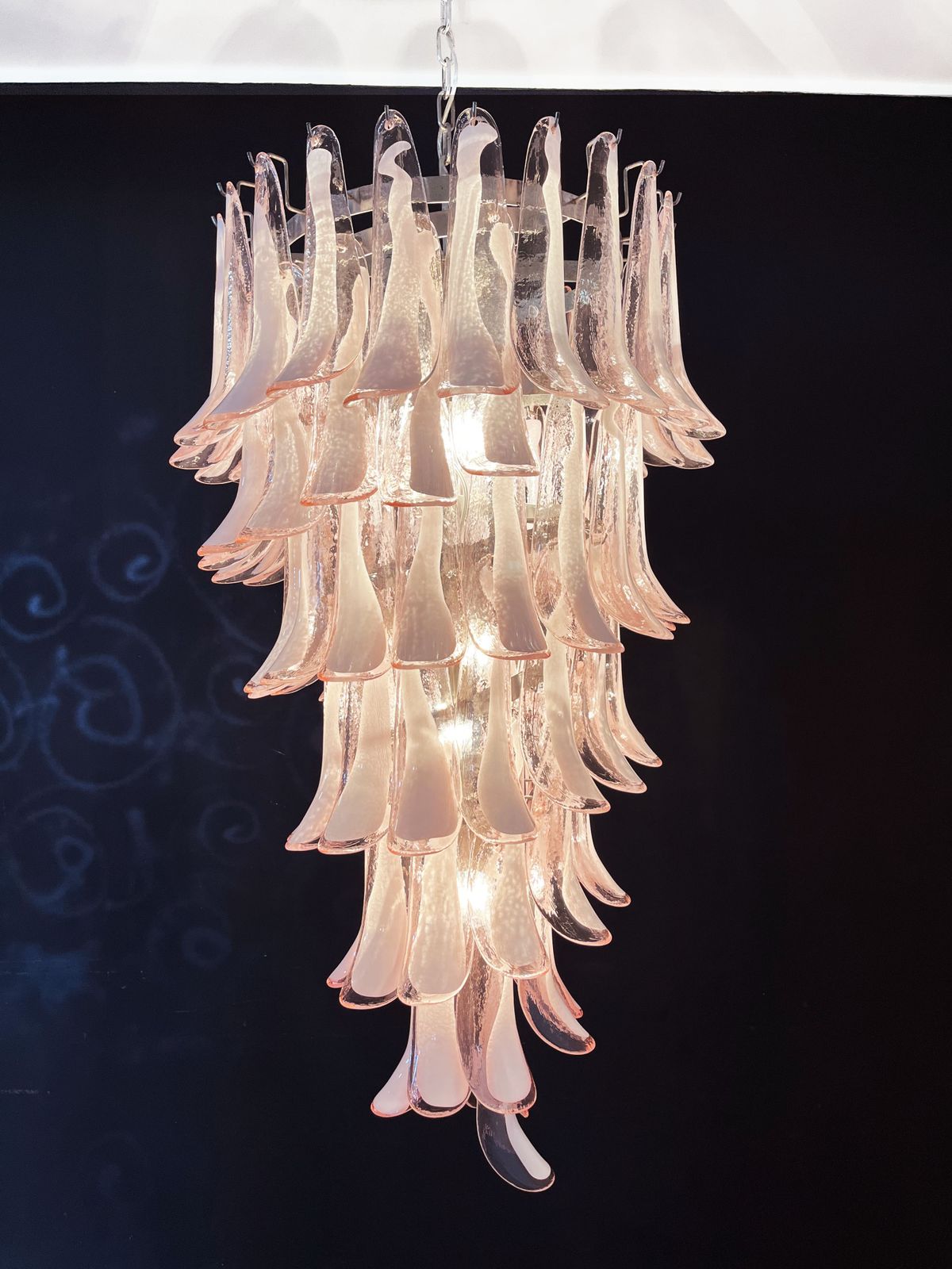 photo for sale Huge Italian Murano Glass Spiral Chandelier   83 Pink Glass Petals