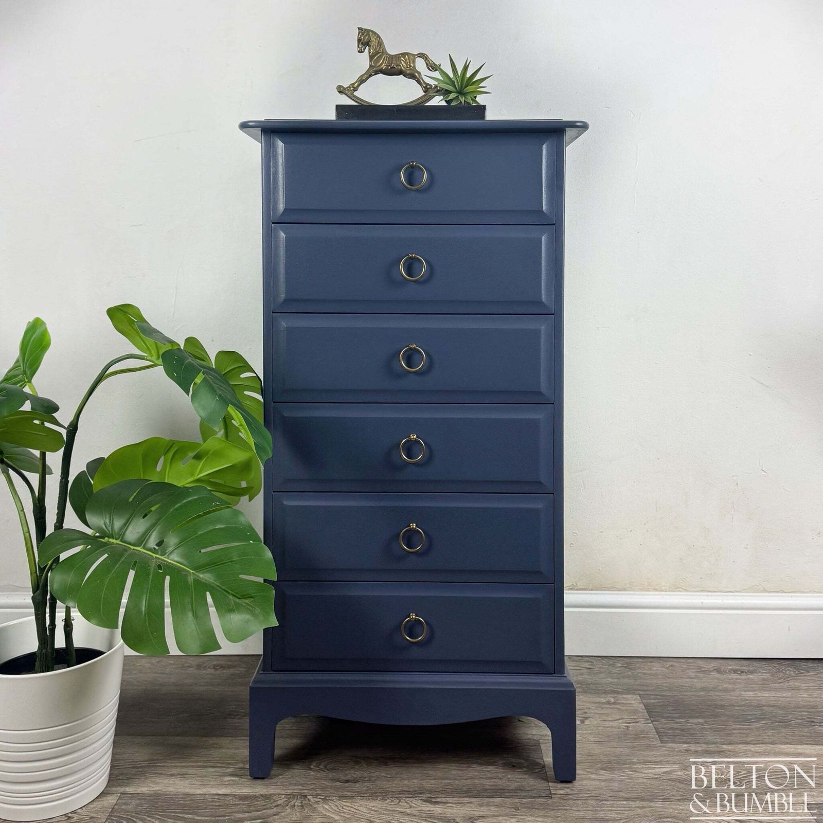 Stag Minstrel Narrow 6 Drawer Tallboy In Navy
