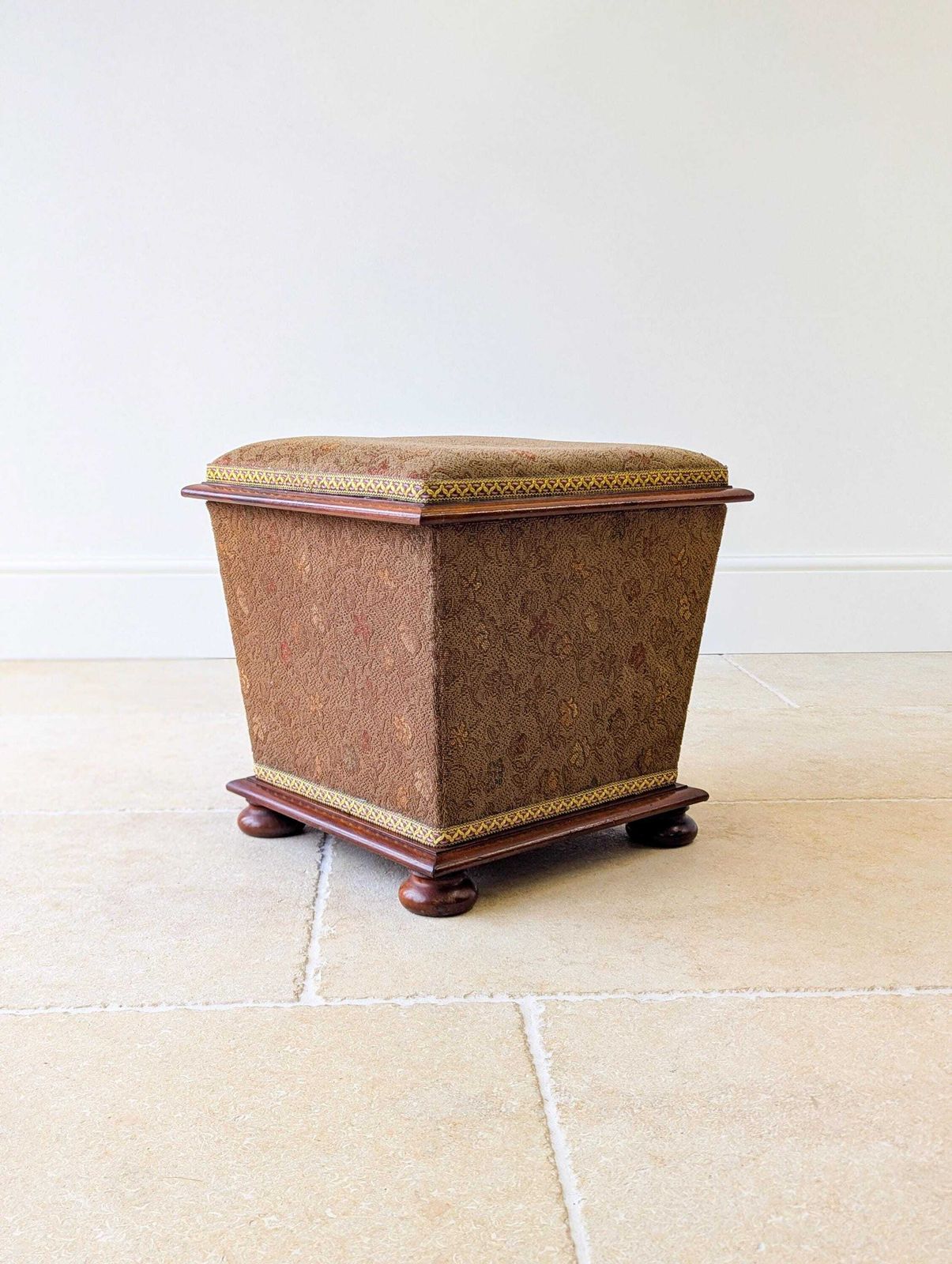 Furniture Antique Victorian Mahogany Upholstered Ottoman photo