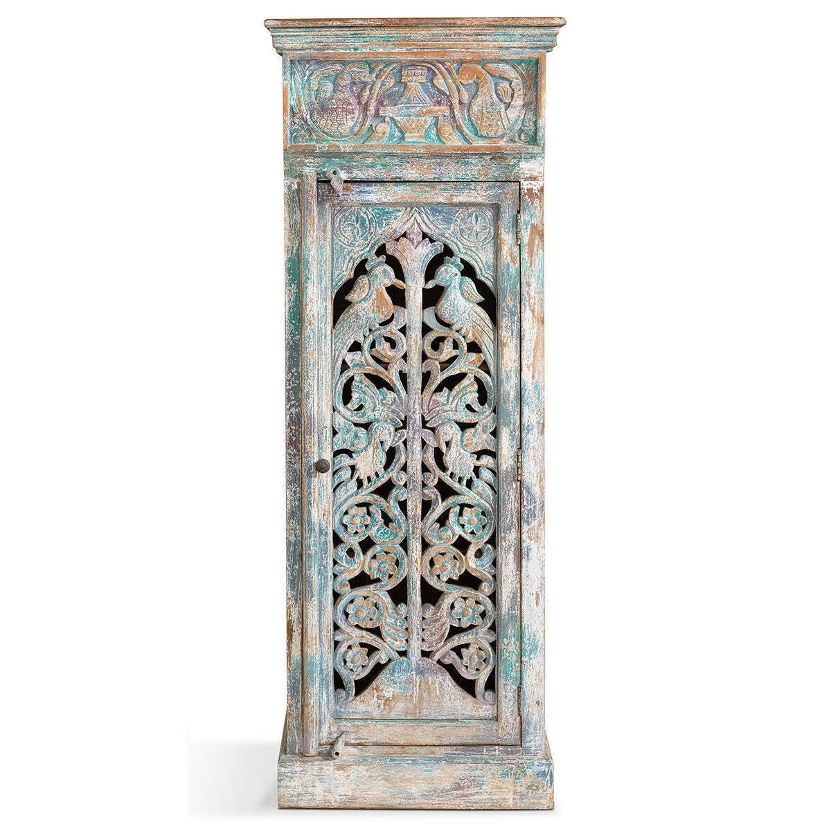 Narrow Carved Single Door Cabinet photo furniture