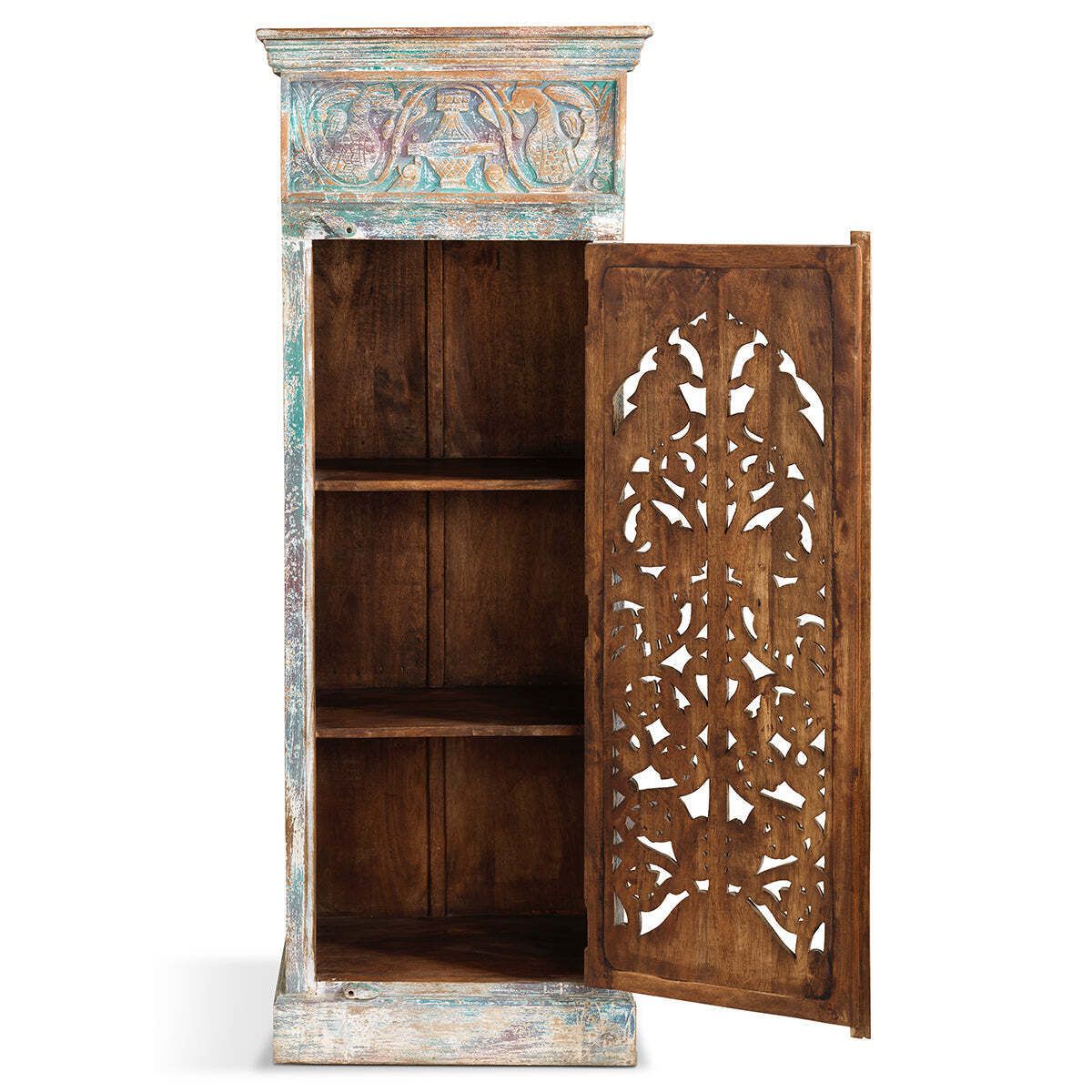 Narrow Carved Single Door Cabinet photo Furniture