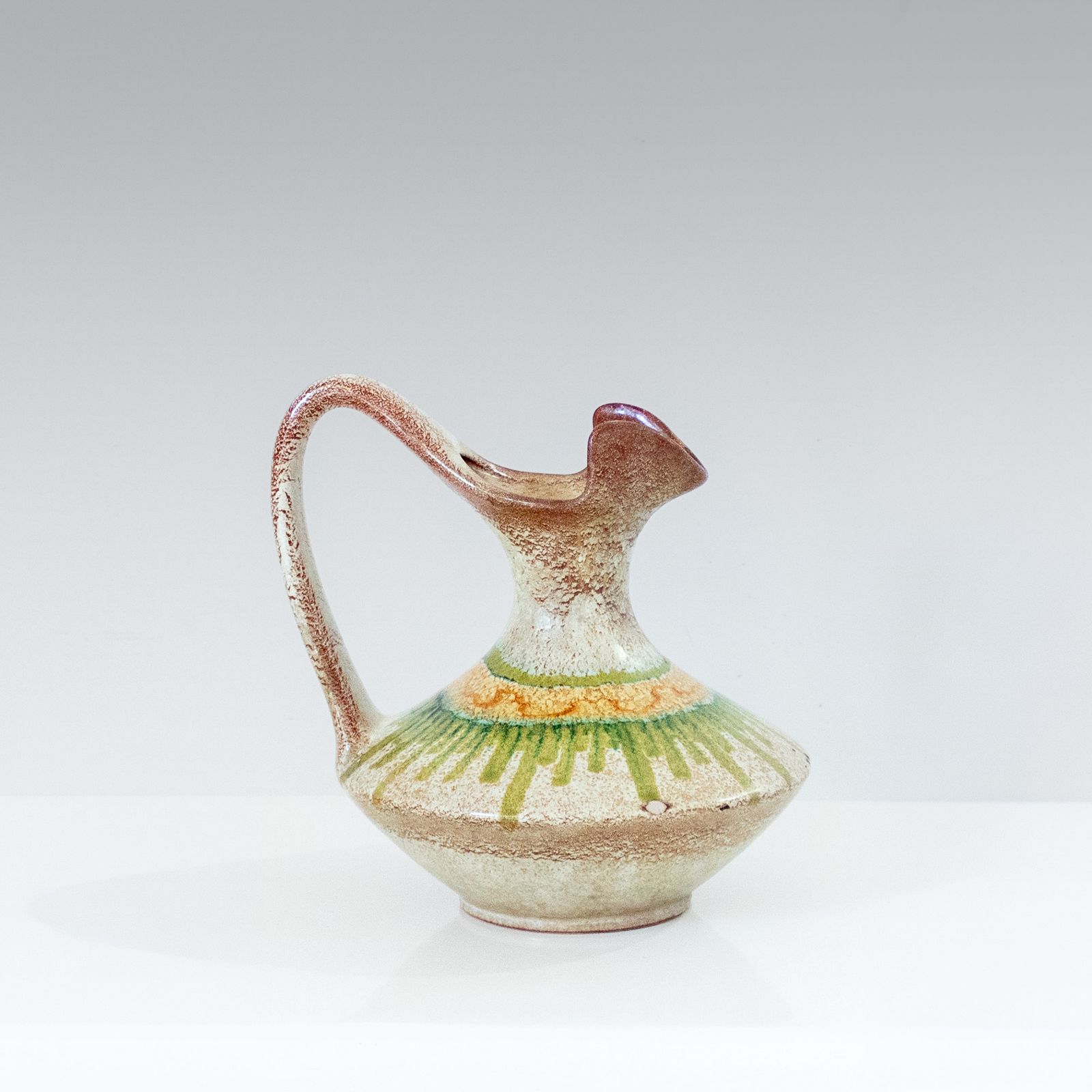 1960s Italian Modern Ceramic Jug, Beige And Green, Bertoncello Manufacturer