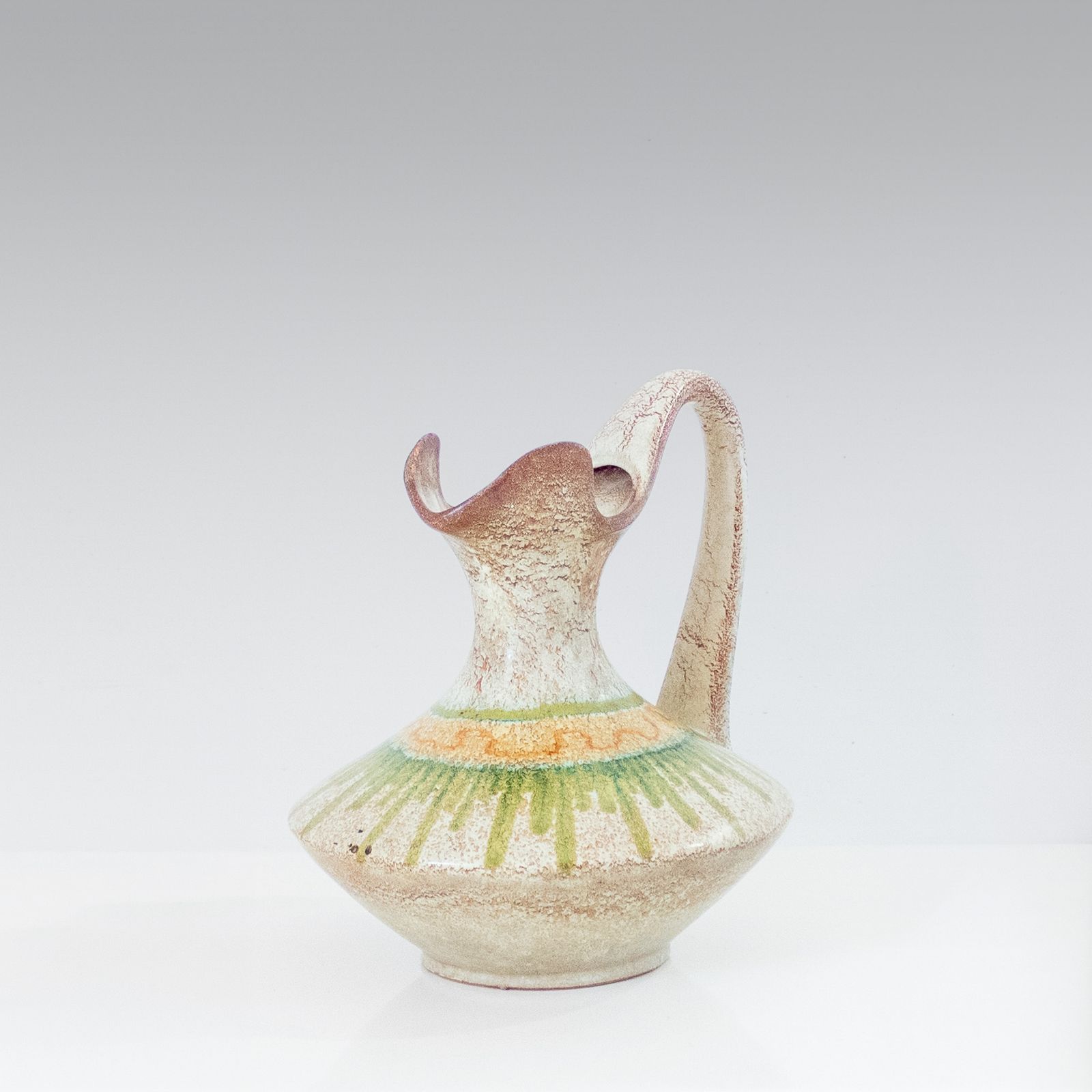1960s Italian Modern Ceramic Jug, Beige And Green, Bertoncello Manufacturer photo 550.0